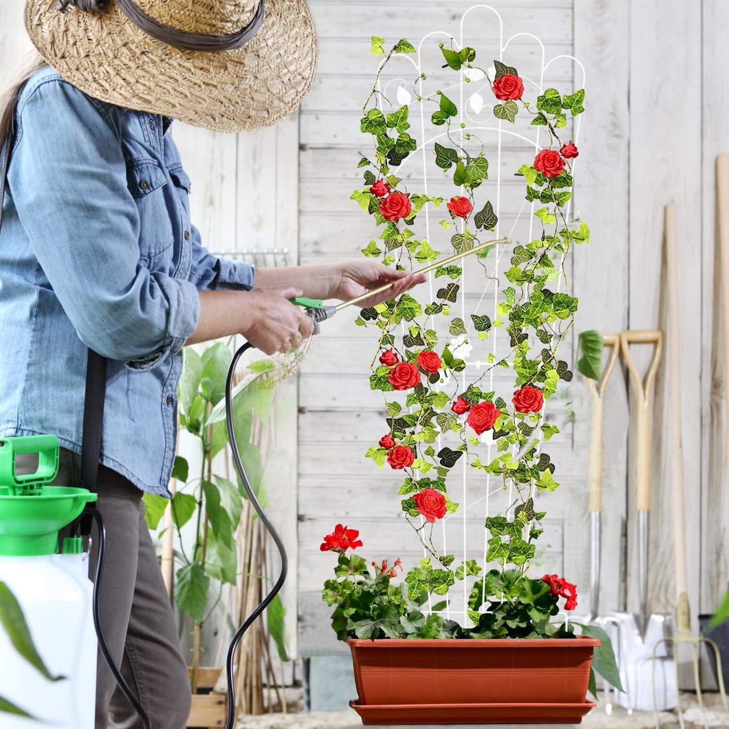 Metal Trapezoidal Garden Trellis for Indoor Plants, Patio Trellis for Climbing Plants Outdoor, 60-inch Sturdy Removable Plant Stand for Roses, Vegetables, and Flowers in Garden, 4 Pack-White