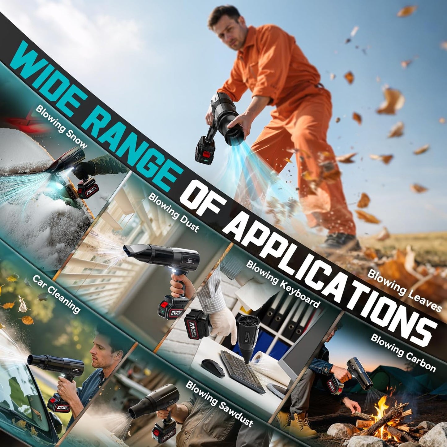 Leaf Blower Cordless Ecarke Portable Dust Cleaner, 800000RPM Handheld Brushless Turbo Jet Blower for Lawn Care, Patio Cleaning, Leaves with 2X 4.0Ah Battery, Charger, Storage Case Included