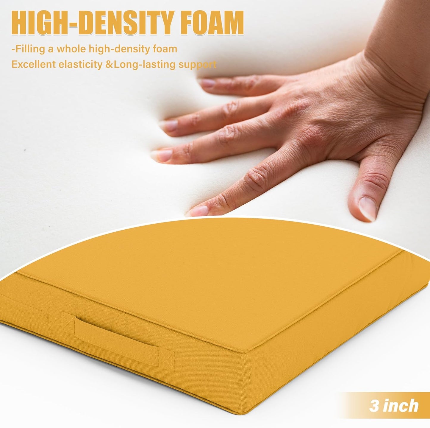 Patio Chair Cushions 17 X 16 X 3 Inch Waterproof Outdoor Seat Cushions for Patio Furniture, Outdoor Sofa Couch Pads with Ties & Handle, Set of 2, Yellow