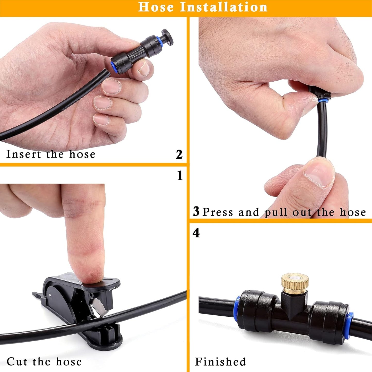 Mornajina Outdoor Misting Cooling System with Pump Kit, 49.2FT(15M) Misting Line with Filter, 20 Brass Mist Nozzles, 1 Brass Adapter (3/4"), 12V DC 60W 5L/Min, Self Priming Sprayer Water Pump