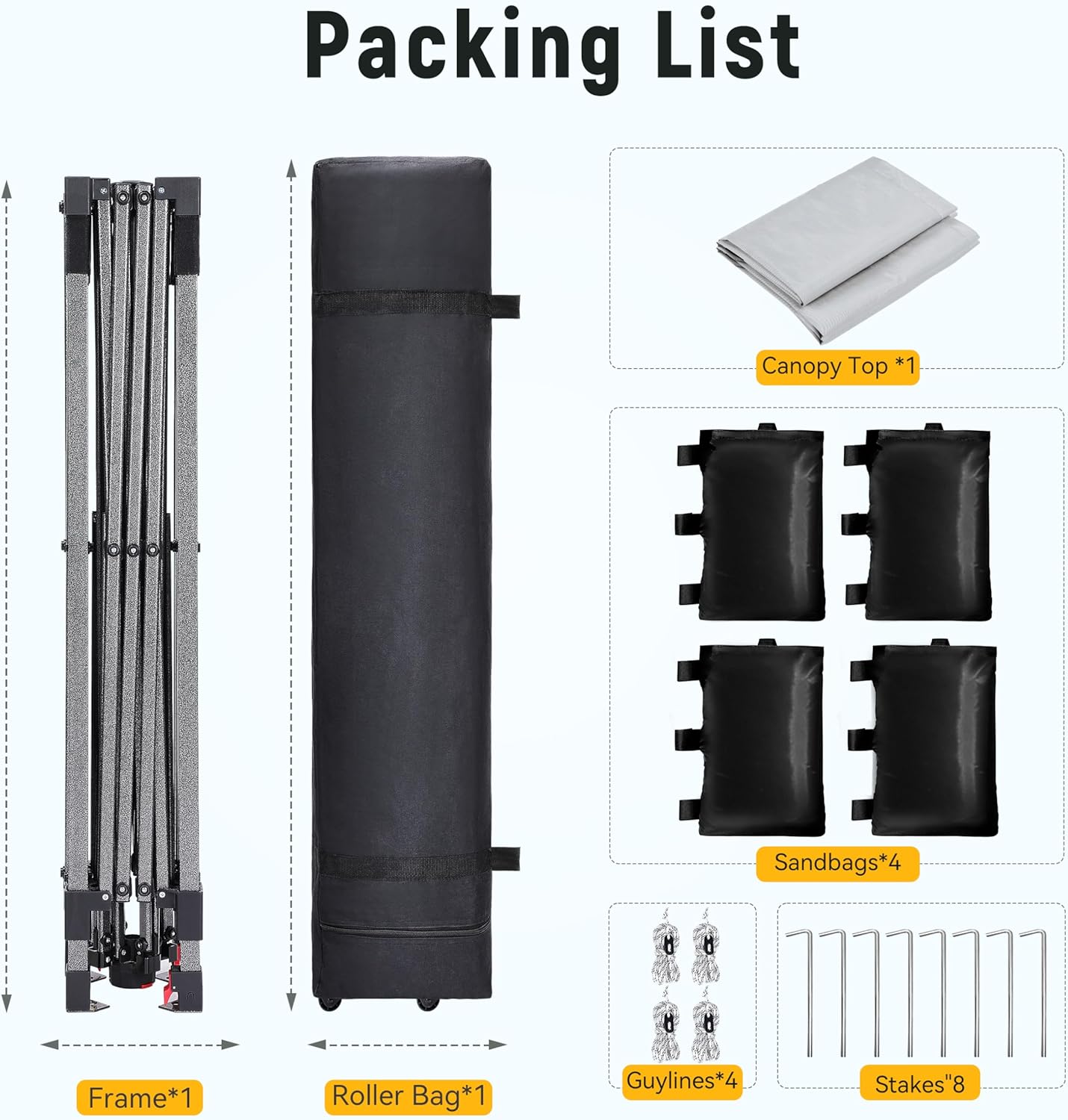 Canopy Tent 10x10, 1-Person Setup Pop Up Canopy Tent with Roller Bag, 3 Adjustable Height, 4 Sandbags, 8 Stakes, 4 Guylines, Waterproof and UPF50+ Sun Protection Outdoor Canopy for Party,Beach