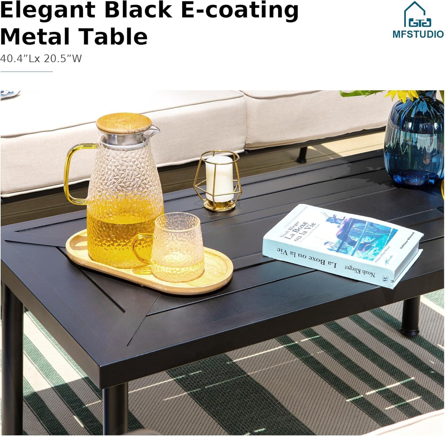 MFSTUDIO 5 Seats Large Metal Patio Conversation Sets, 4 Pieces Outdoor Furniture Sofa with 2 Fixed Chairs, 1 Sofa(3-seat) and Table for Outside Balcony Backyard Poolside