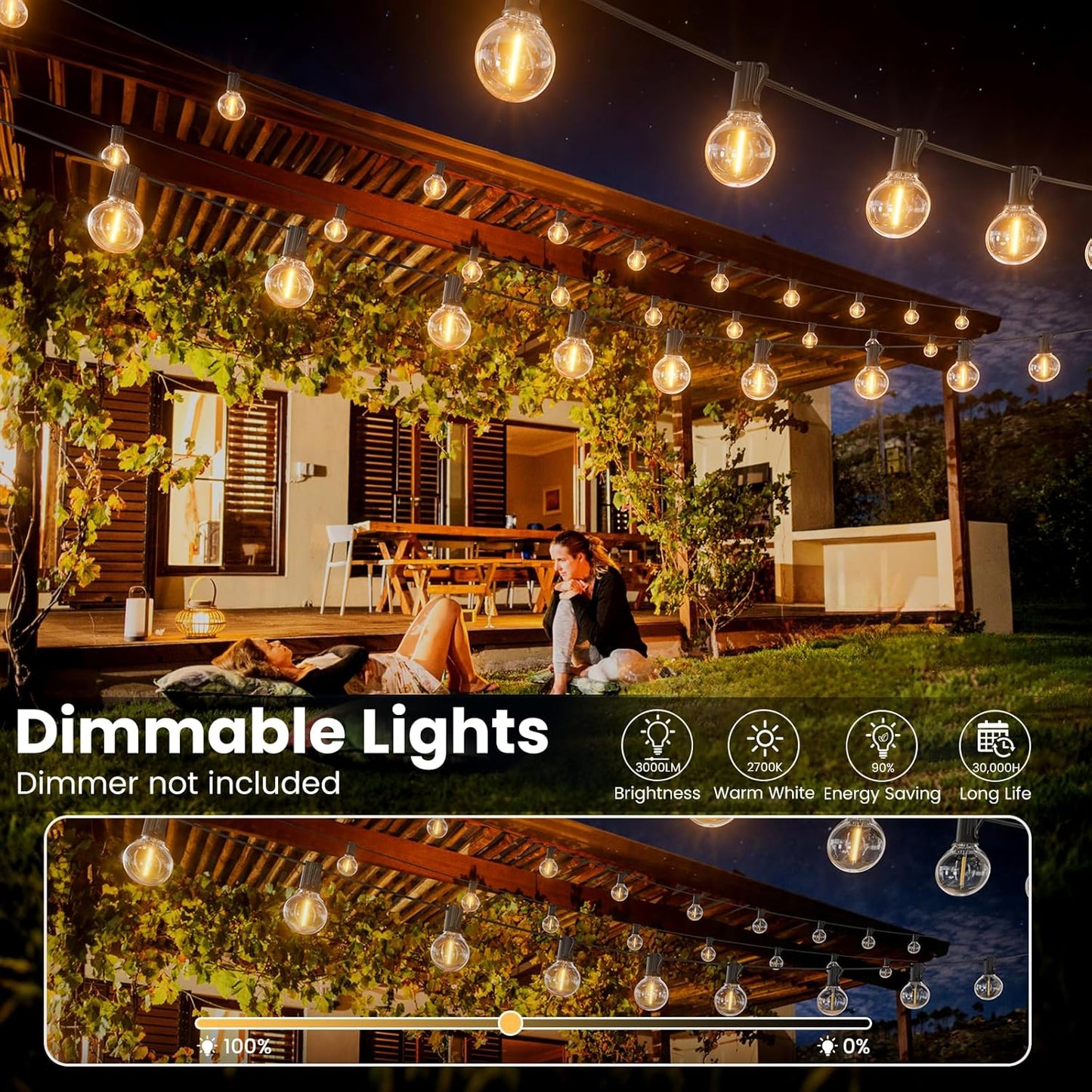 RTTY Outdoor String Lights 25 FT, G40 Led Patio Globe Lights with 13pcs Bulbs,Waterproof Shatterproof Dimmable Connectable Hanging for Cafe Bistro Backyard Gazebo Balcony Deck Party