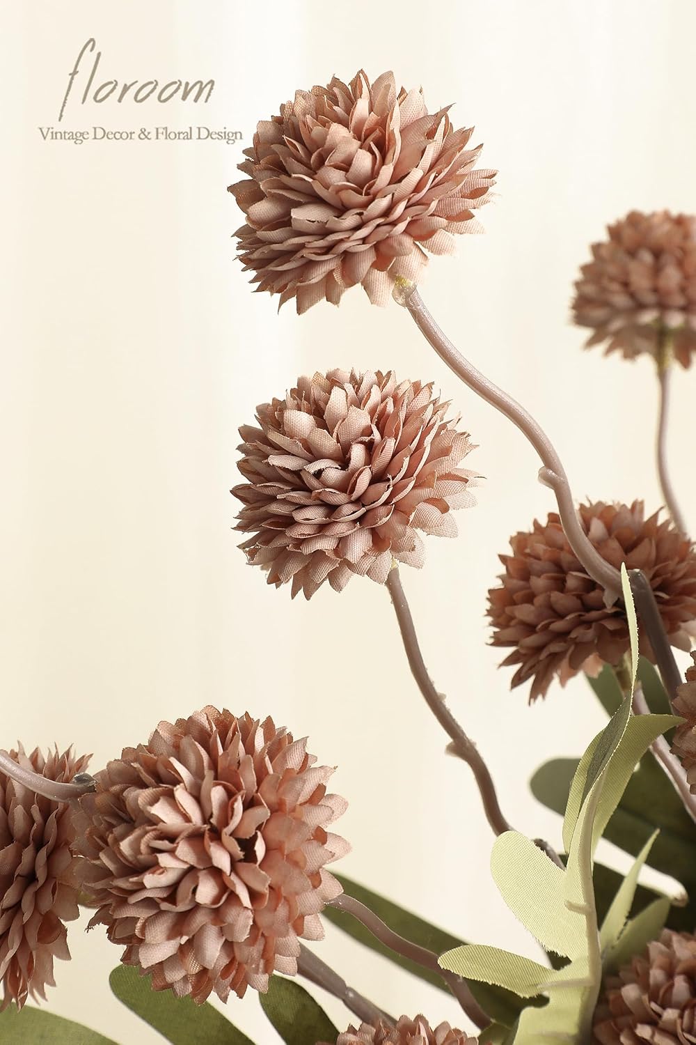 Floroom 5pcs Light Taupe Faux Silk Mums Artificial Flowers, Bulk Fake Small Mini Chrysanthemums with Stems for DIY Wedding Centerpieces Floral Arrangements Vase Fillers Home Decorations