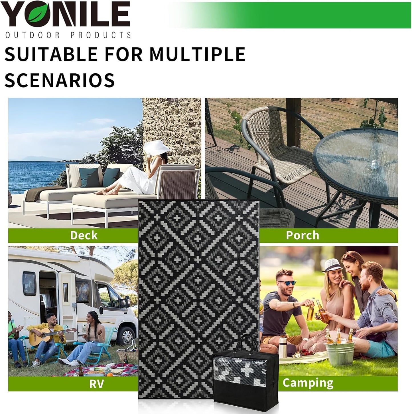 Outdoor Rug 9x12 ft Waterproof, Reversible Outdoor Plastic Straw Rug for Patios Clearance, Outdoor Area Rug Carpet RV Mat for Camping Backyard Deck Porch