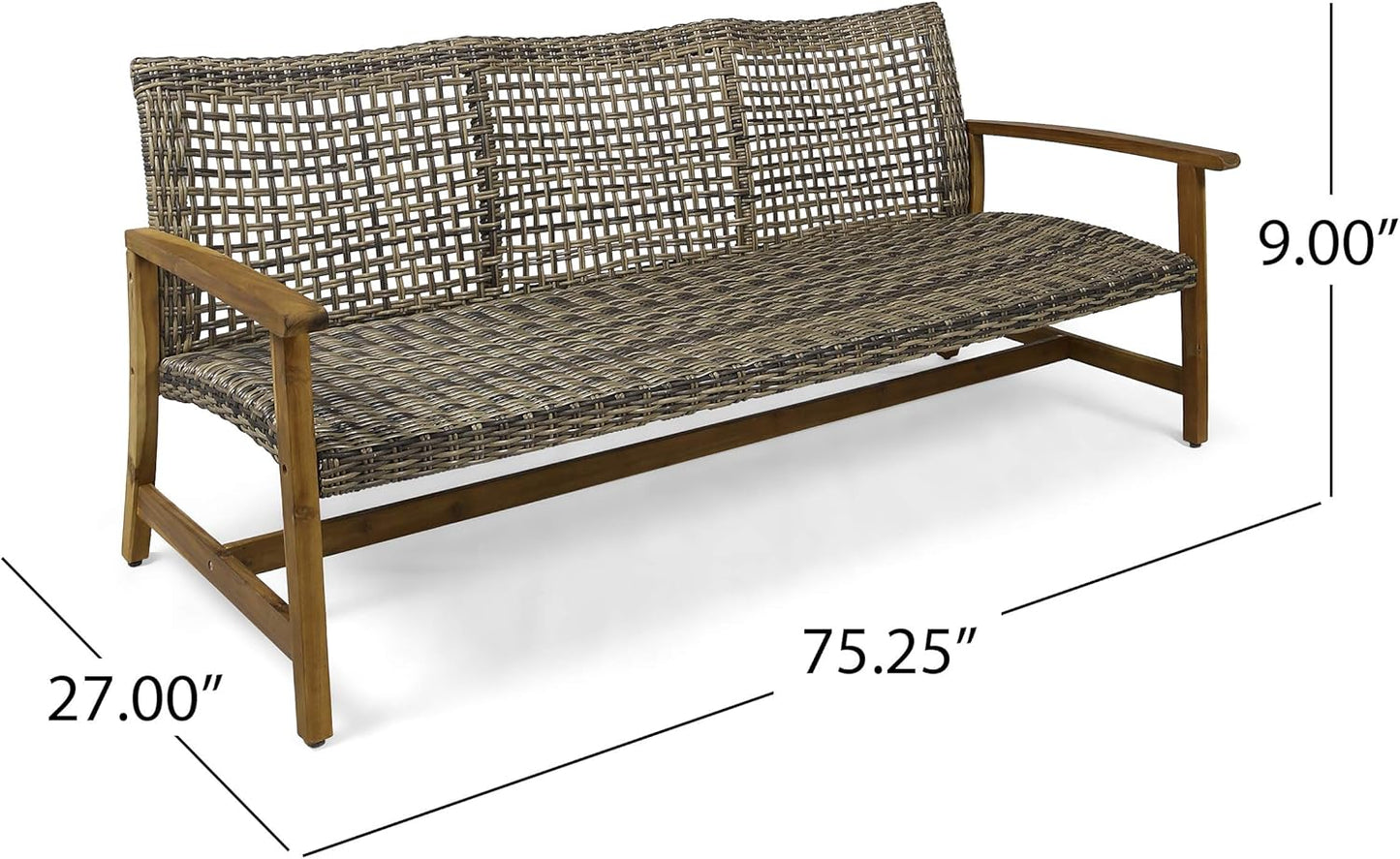 Christopher Knight Home Marcia Outdoor Wood Sofa, Wicker, 75.50 x 31.00 x 31.50, Gray, Natural Stained Finish