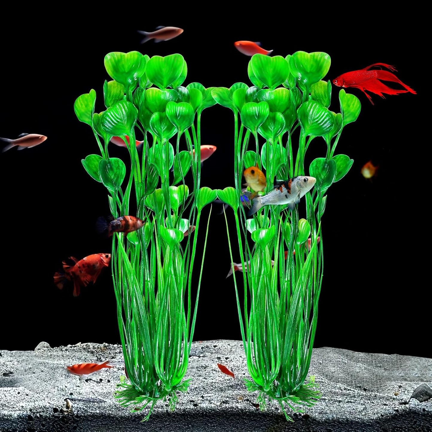 AQUANEAT Artificial Fish Tank Plants, Plastic Aquarium Accessories Large, 15.5 inch Green Decorations, 2pcs