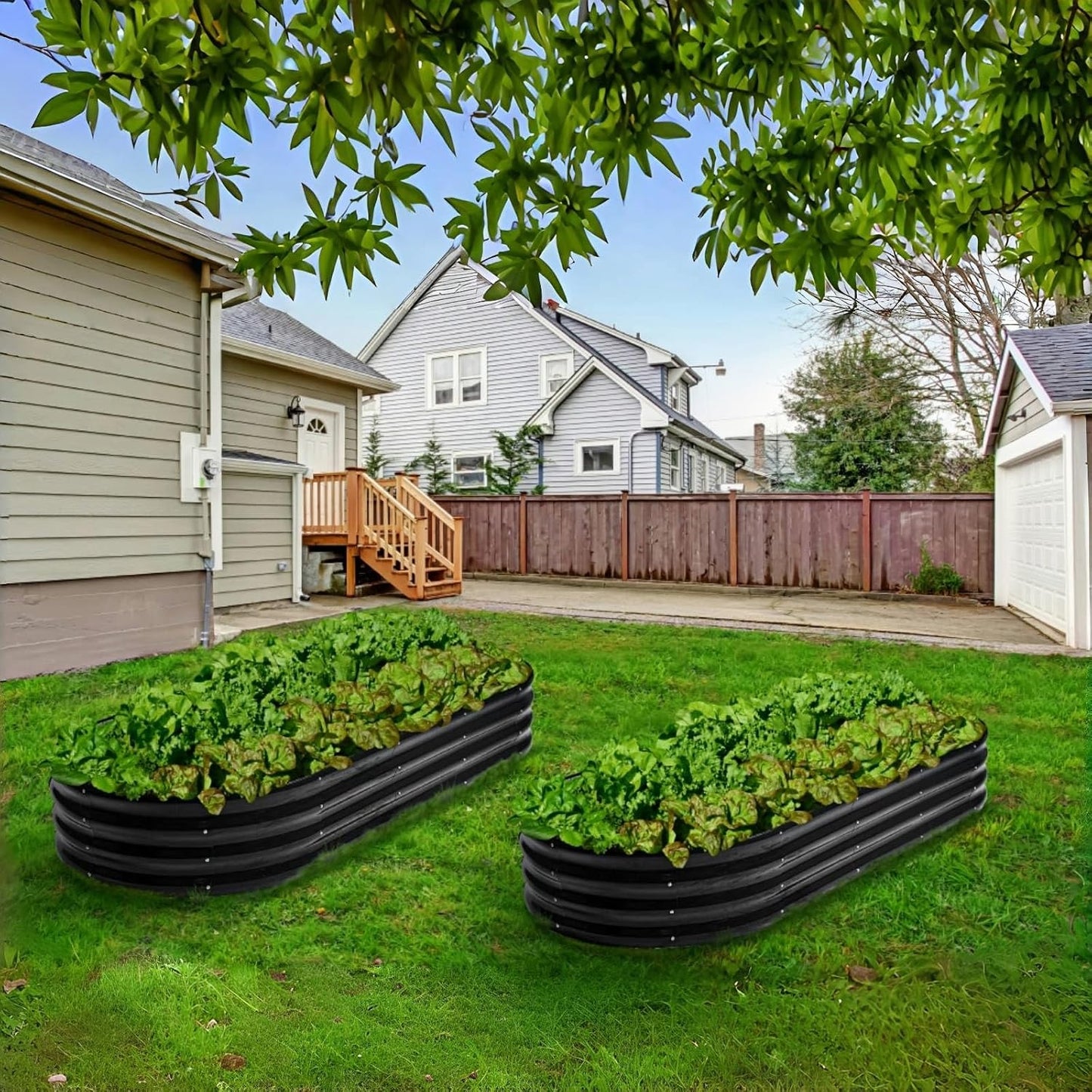 2Pcs 12" Tall Black Oval Galvanized Steel Raised Garden Bed - 7x3ft Modular Metal Planter Box for Outdoor Gardening, Durable Metal Raised Flower Beds Outdoor Large Planters for Porch & Yard