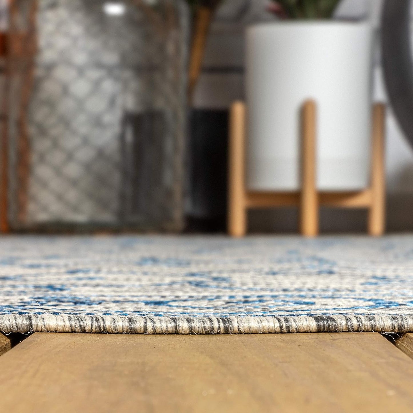 JONATHAN Y SMB106C-6SQ Charleston Vintage Filigree Textured Weave Gray/Navy 6' Square Indoor/Outdoor Area Rug, Pet Friendly, Non-Shedding, Stain Resistant, Easy-Cleaning for Backyard, Patio, Porch