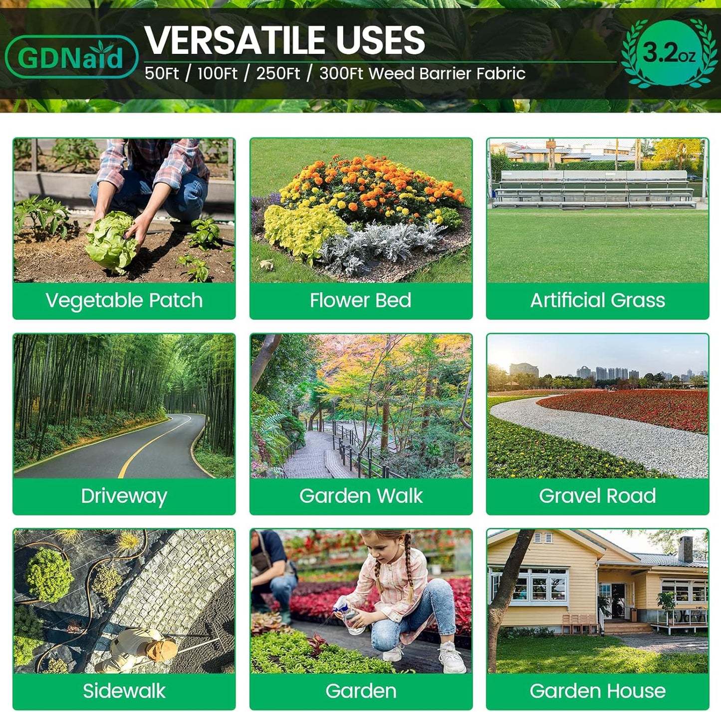 5ftx180ft Weed Barrier Landscape Fabric Heavy Duty, Premium 3.2oz Weed Barrier Fabric Garden Ground Cover, Weed Fabric, Garden Landscaping Fabric