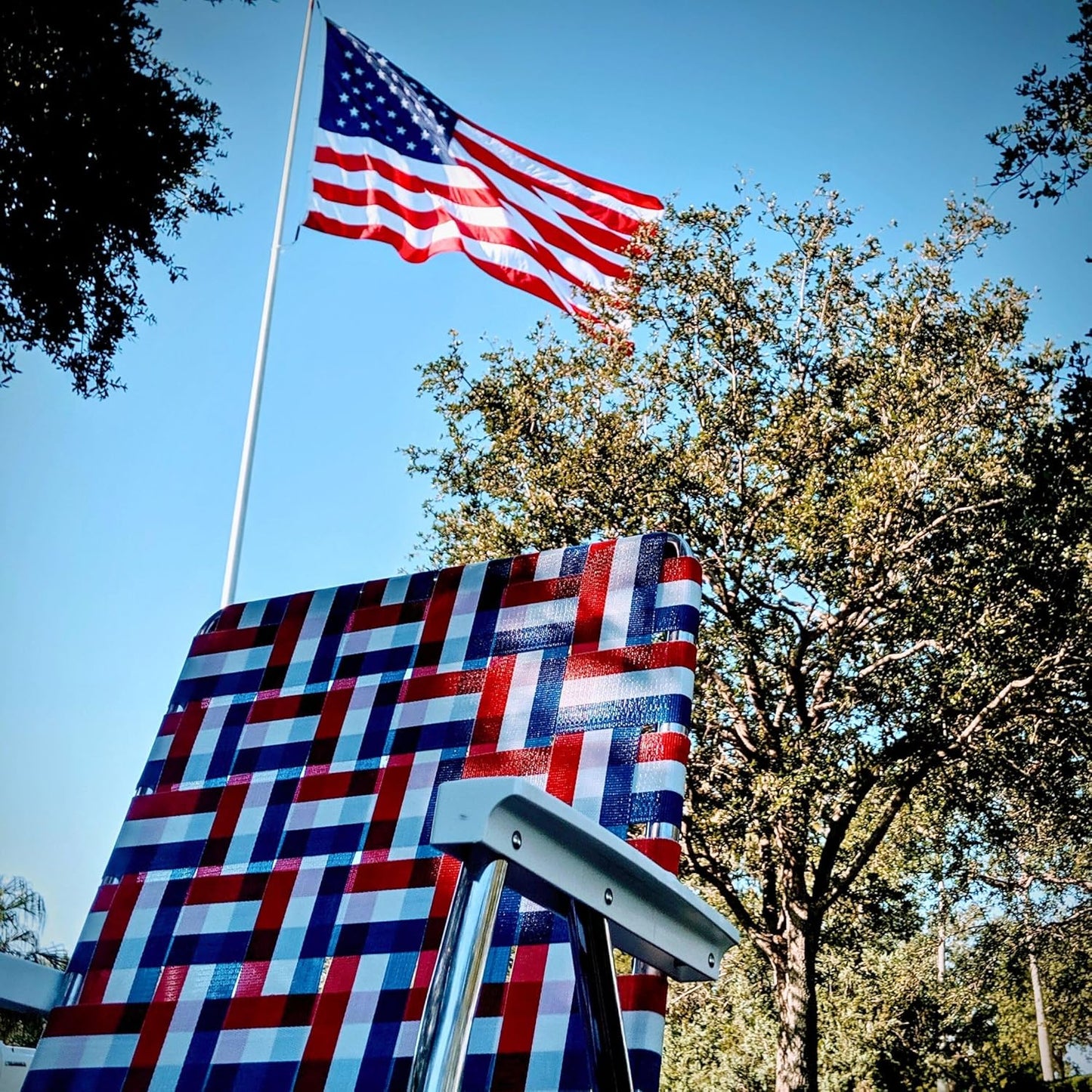 Lawn Chair USA Folding Aluminum Outdoor Patio Lawn Chair | Heavy-Duty Webbed Chairs for Camping, Sports, Beach, Yard & Tailgating | Lightweight Portable | Classic - American Flag