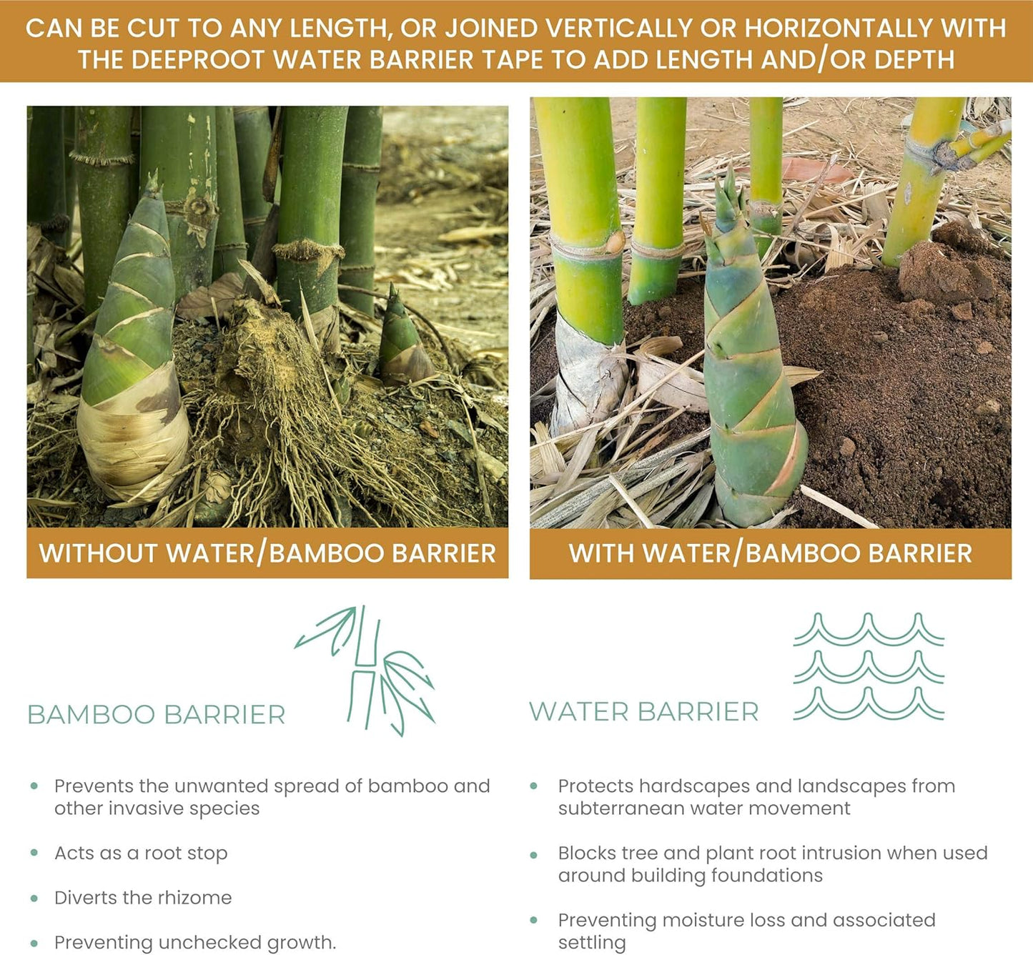 DeepRoot Water Barrier, Versatile Bamboo Barrier, Easy-to-Install Garden Barrier for Landscaping and Protection, Durable, Flexible, 24" x 100' Roll-40 mil Thickness, Black (WB 24/40-100)