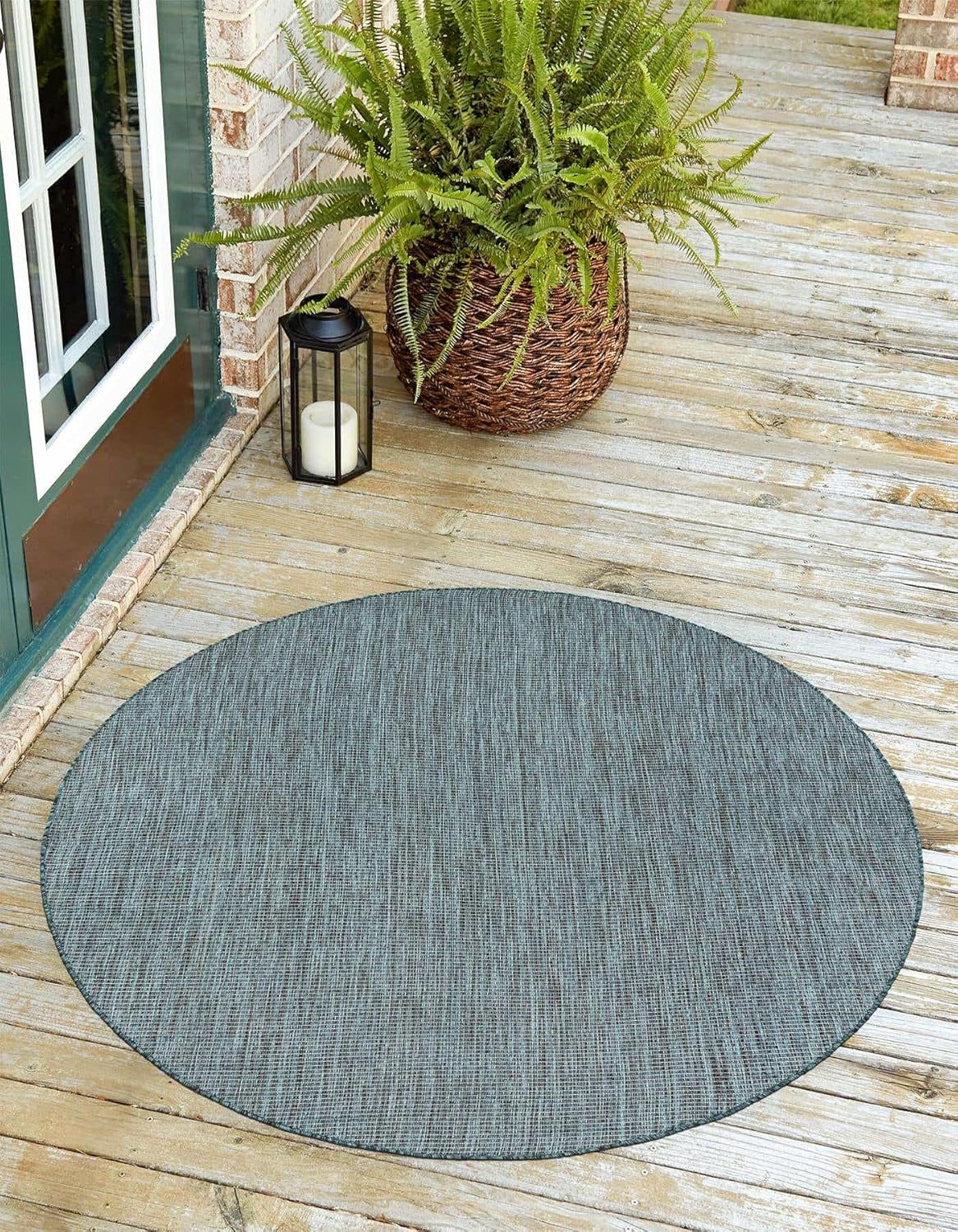 Unique Loom Outdoor Solid Collection Area Rug (4' 1" Round Teal/Navy Blue)