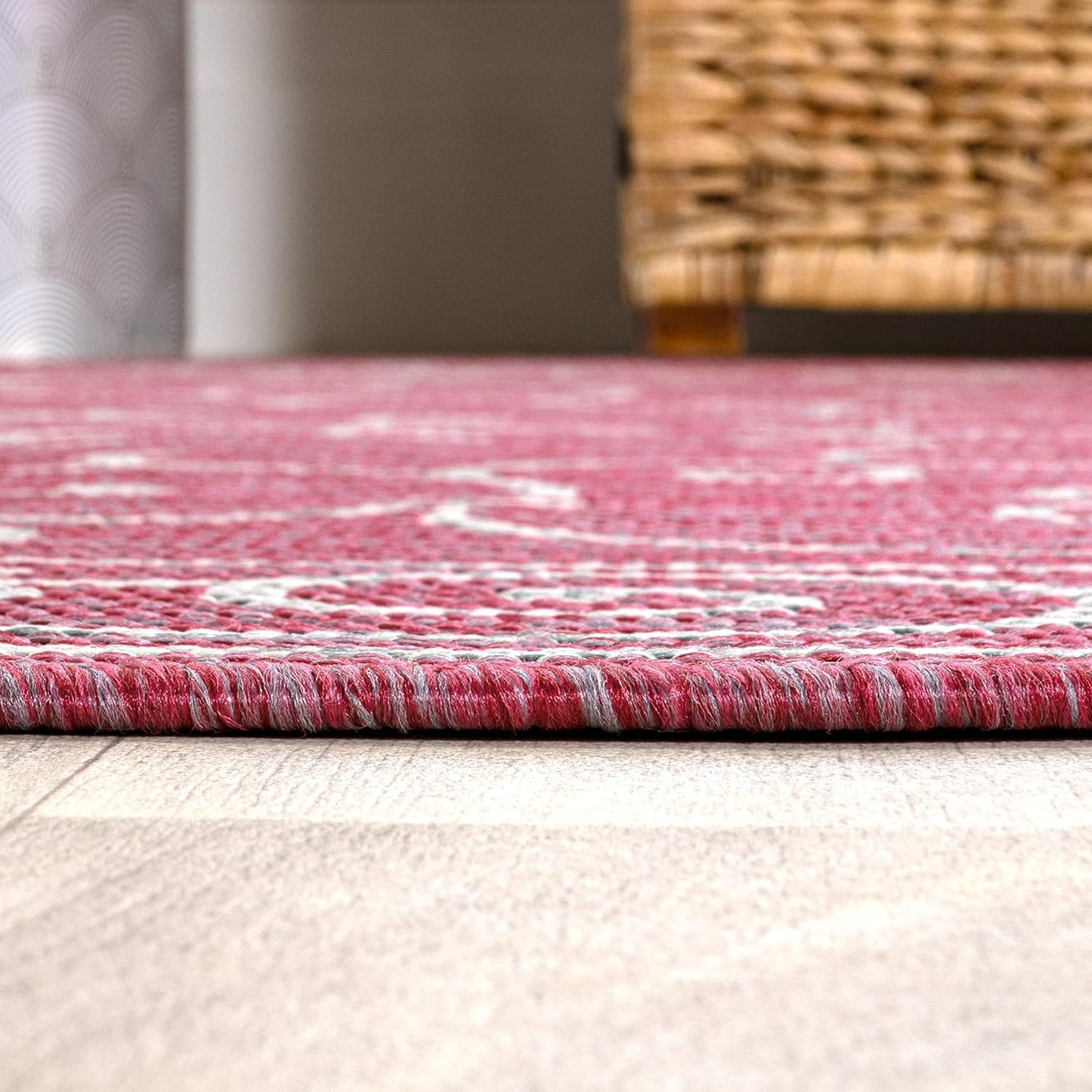 JONATHAN Y SMB106J-8 Charleston Vintage Filigree Textured Weave Indoor Outdoor Area Rug, Classic Traditional Easy-Cleaning,Bedroom,Kitchen,Backyard,Patio,Non Shedding, 8 X 10, Fuchsia/Light Gray