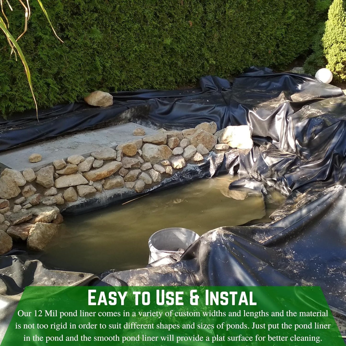 Farm Plastic Supply - 12 Mil String Reinforced Black/White Pond Liner - 12 Mil Fish Pond HDPE Liner, Pond Liners for Outdoor Ponds, Koi Ponds, Garden Fountain, Containment Liner (6' x 30')