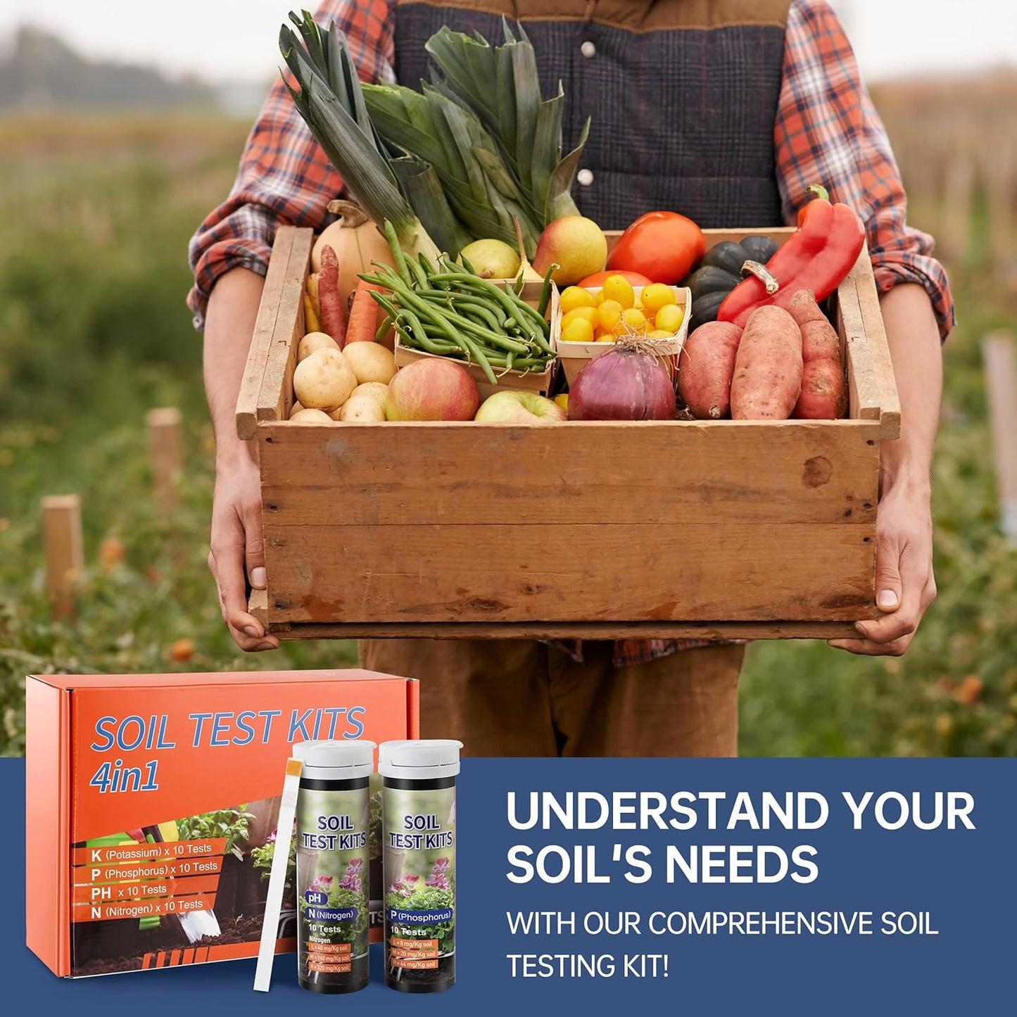 AAwipes Soil Test Kit 4-in-1 for pH, Nitrogen, Phosphorus & Potassium - 40 Soil Testing Kits Upgraded Accurate Nutrient Tester for Garden, Yard, Lawn & Plant Care with Sampling Accessories (J04-40)