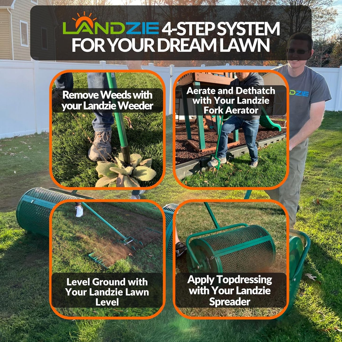 Landzie Spike Tine Fork Lawn Aerator - 42 Inch Manual Stainless Steel Gardening Hand Tool - Grass Dethatcher Aerator Lawn Tool with Solid Tines for Compacted Soil - Lawn Plugger Aerator…