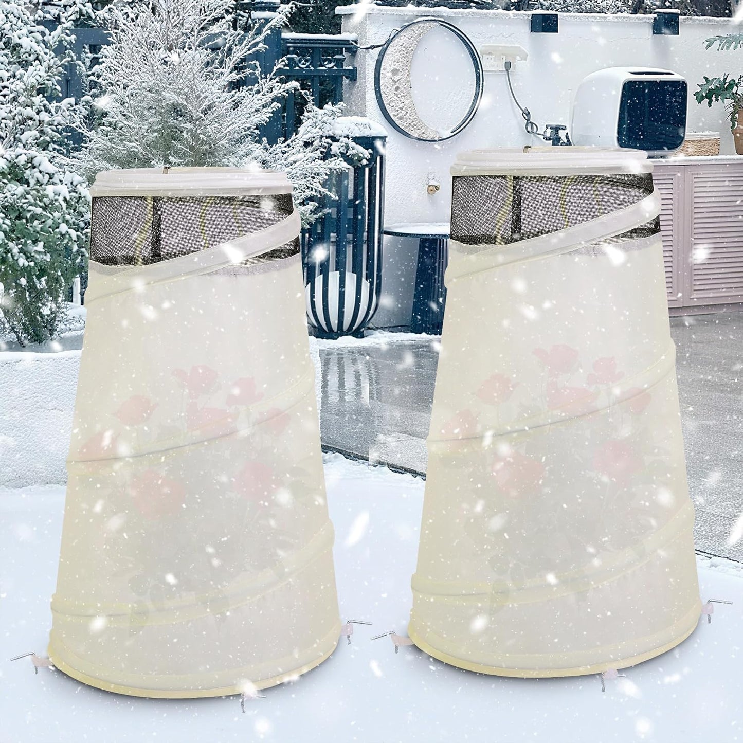 2 Pcs Pop Up Rose Cones for Winter Protection, 20" x 13" x 9" Winter Rose Collars Protective Cover, Freeze Protection Roses Bush Cover for Protecting Against Frost Wind and Animals Eating