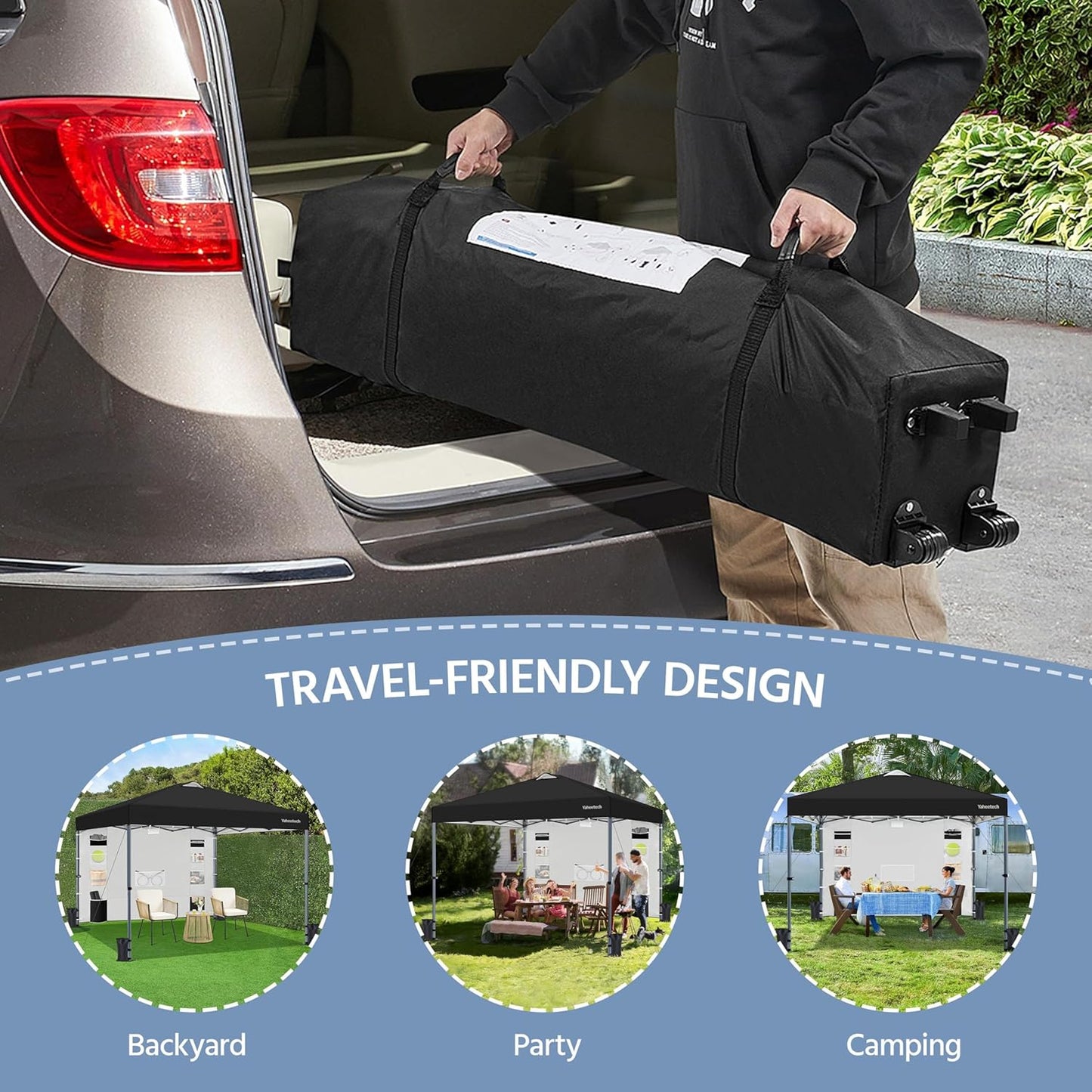 Yaheetech 10x10 Pop-up Canopy Tent w/Removable Pockets Sidewall for Extra Storage, Outdoor Sun Shelter Waterproof & Durable w/Wheeled Bag, Sandbags & Guylines for Beach Camping Party (Black)