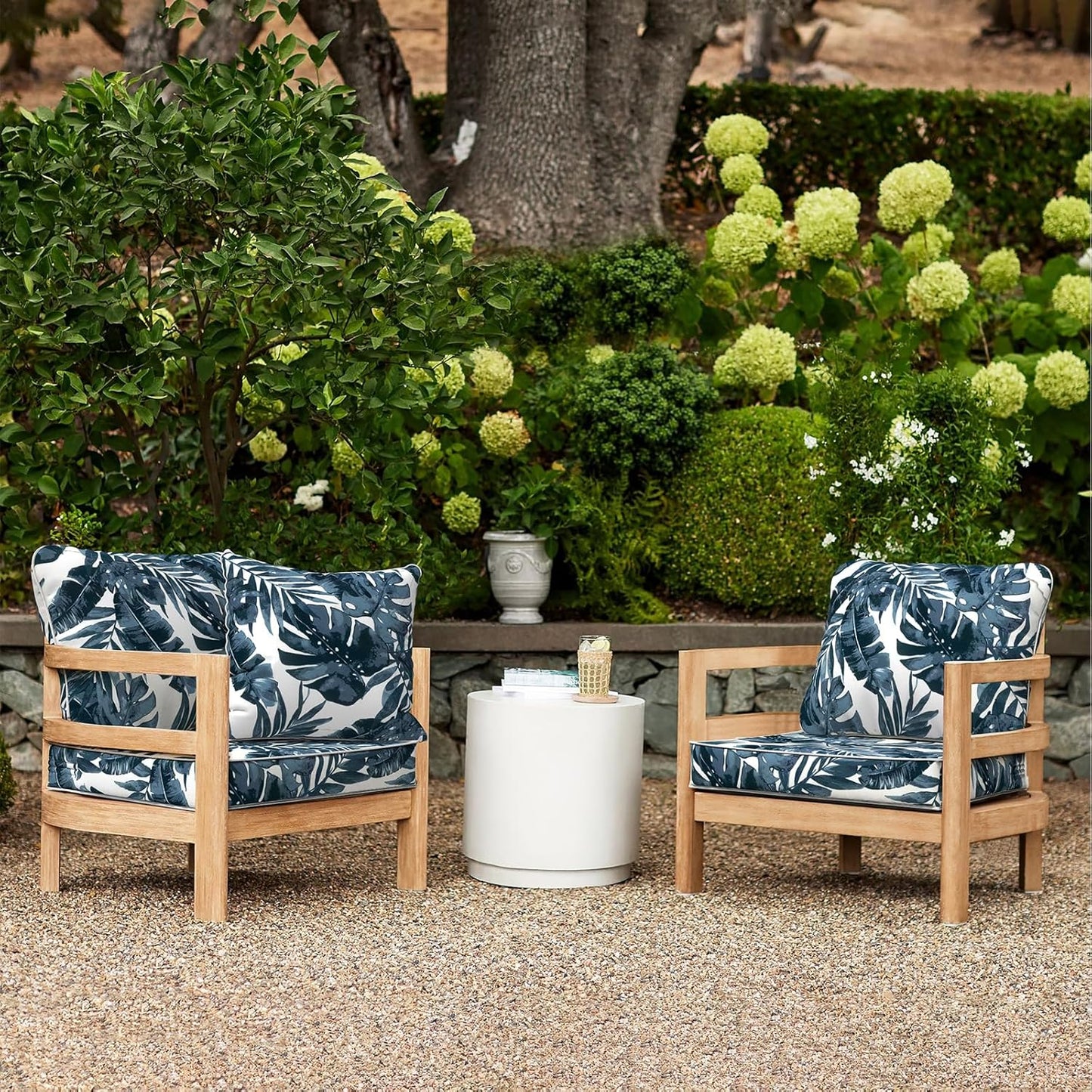 LVTXIII Outdoor Deep Seat Cushion Patio Seat and Back Cushion Set Seasonal Chair Cushion with Removable Cover and Adjustable Buckle for Home and Garden, 22"x22"x4", Palms Blue