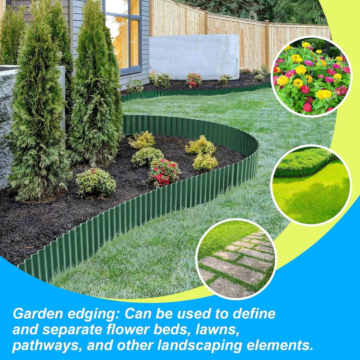 LAVEVE Corrugated Metal Garden Edging 6" x 40Ft, Landscape Edging Border for Lawn, Flower Bed, Garden Fence, Paver Edging (Green)