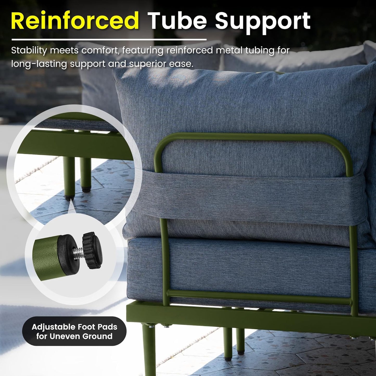 Sundale Outdoor 2 Pieces Metal Patio Furniture Set, Outdoor Sectional Sofa w/6 Inch Olefin Cushion, Modern Outdoor Conversation Sets