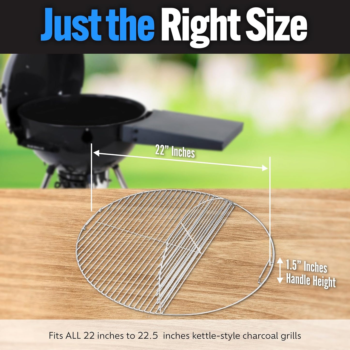 SnS Grills EasySpin Charcoal Grill Cooking Grate, 304 Stainless Steel, Large Hinged Opening, Perfect for 2-Zone Cooking, Replacement Grate Compatible with Weber & Other Grills - Fits 22” Kettles