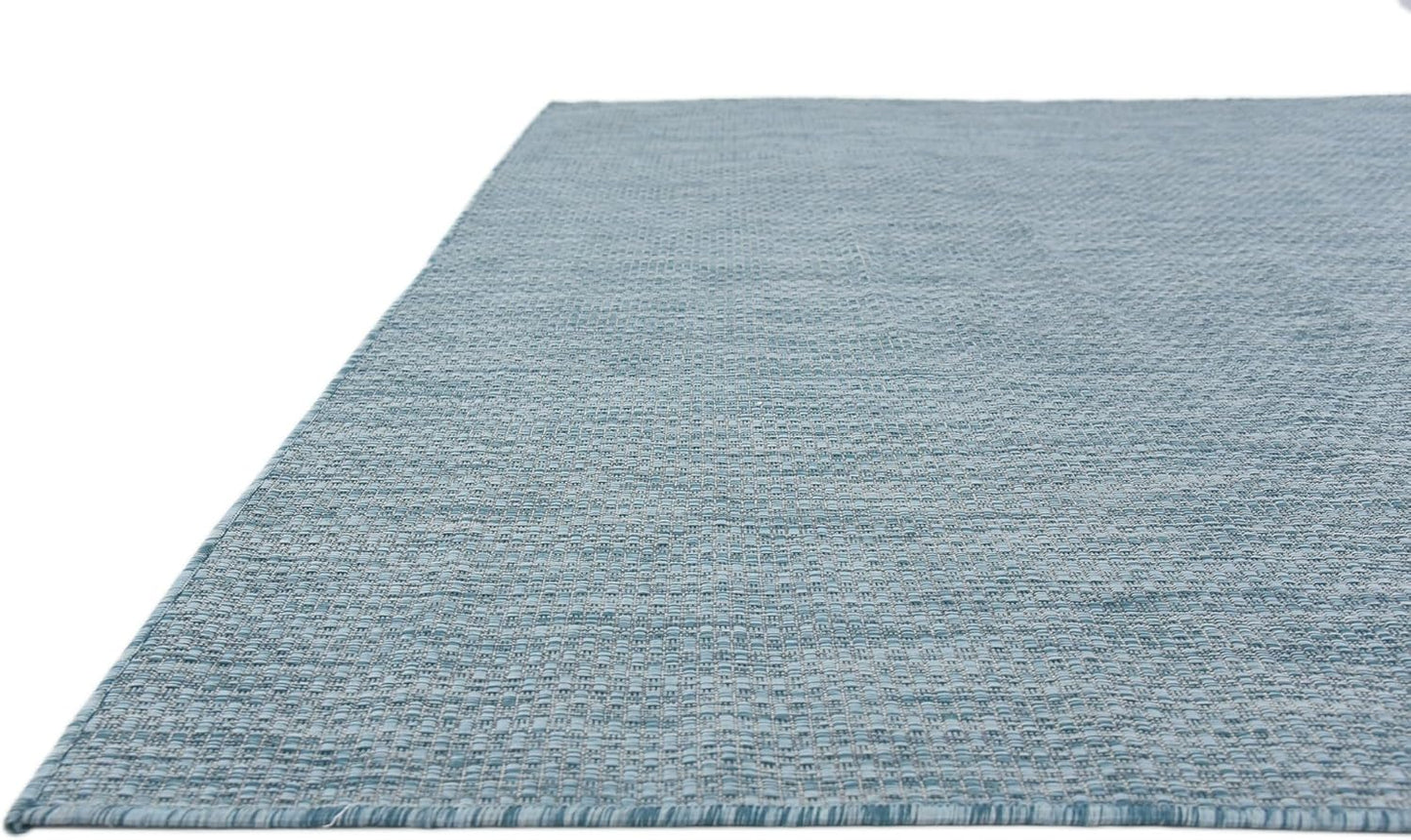 Unique Loom Collection Casual Transitional Solid Heathered Indoor/Outdoor Flatweave Area Rug (8' x 11' 4" Rectangle, Aquamarine/Ivory)