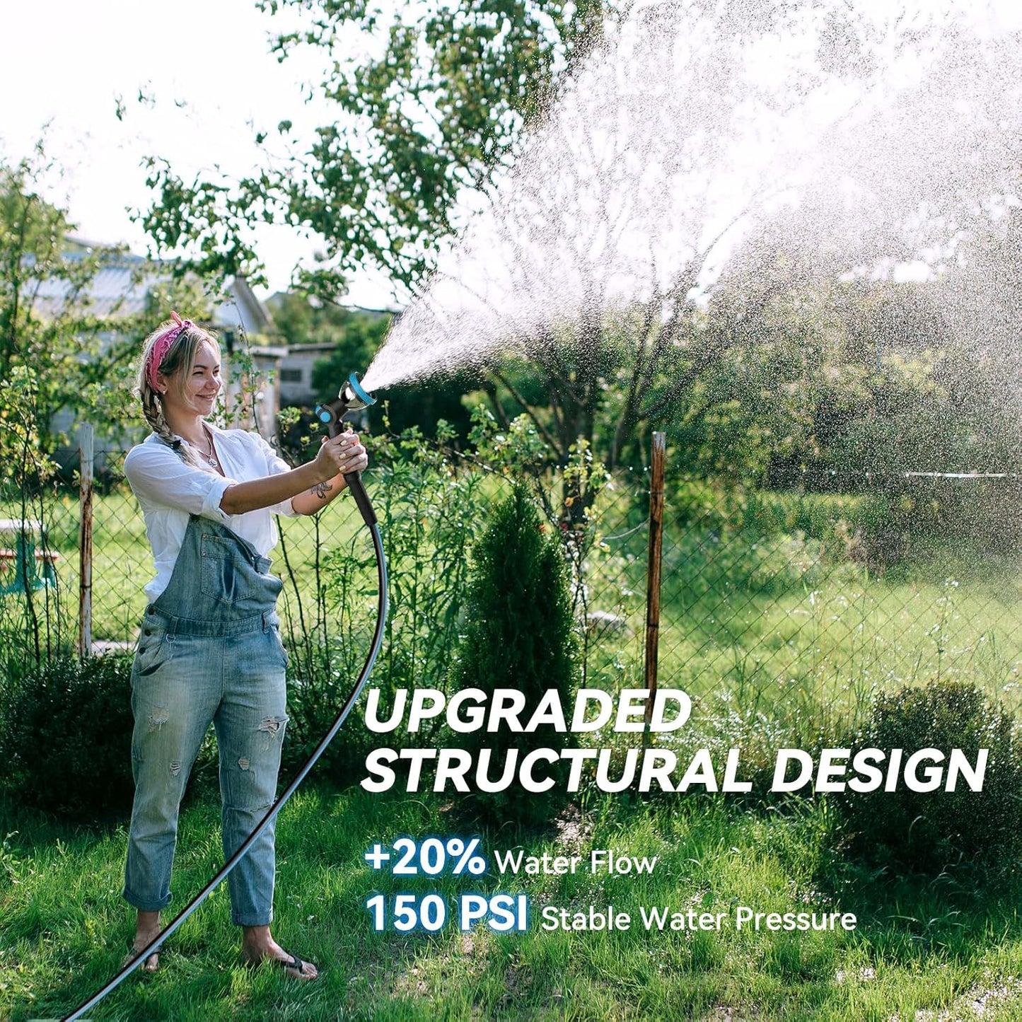 Retractable Garden Hose Reel 65 ft x 5/8 in, Heavy Duty Hose Reel Wall Mount with Any Length Lock, Auto Rewind System, 180° Swivel Bracket, 10-Pattern Garden Hose Nozzle, White & Grey