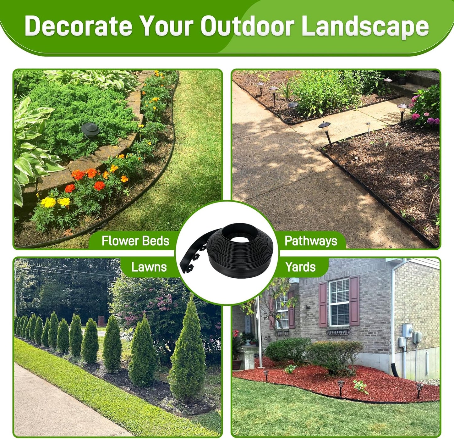 3.15" x 100' No Dig Landscape Edging, Flexible Garden Edging Borders with 90 Anchoring Spikes, Plastic Lawn Edging for Landscaping Garden Flower Beds Grass Yard Paver Pathway, Black