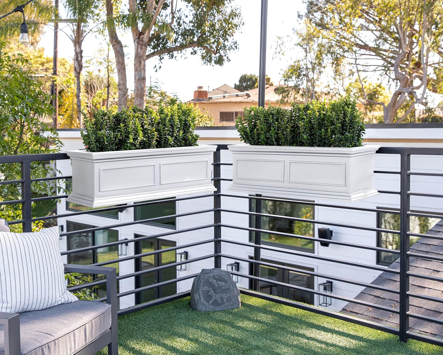 Veradek Brixton Series Plastic Railing Planter - Rectangular Planter for Outdoor Deck/Balcony | Crack-Resistant with Adjustable Rail Attachment | Classic Estate Design for Herbs, Succulents, Flowers