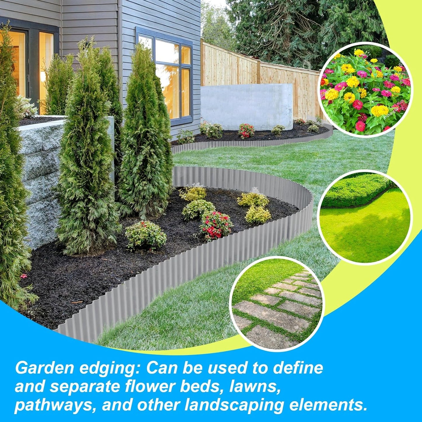 LAVEVE Corrugated Metal Garden Edging 12" x 20Ft, Landscape Edging Border for Lawn, Flower Bed, Garden Fence, Paver Edging (Light Gray)