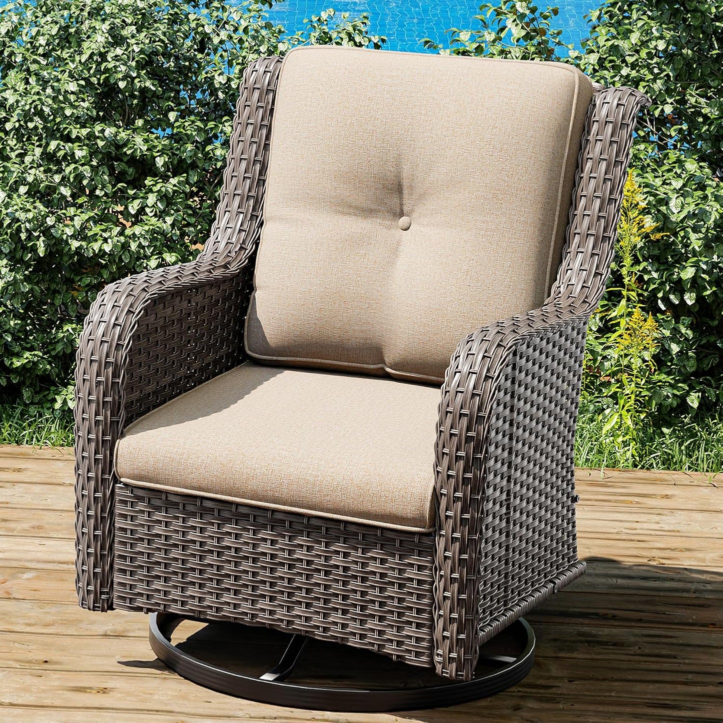 Joyside Outdoor Swivel Rocker Patio Chair - Outdoor Wicker Glider Rocking Chair with Olefin Fabric Cushions Suitable for Porch Deck and Backyard(Mixed Grey/Beige)