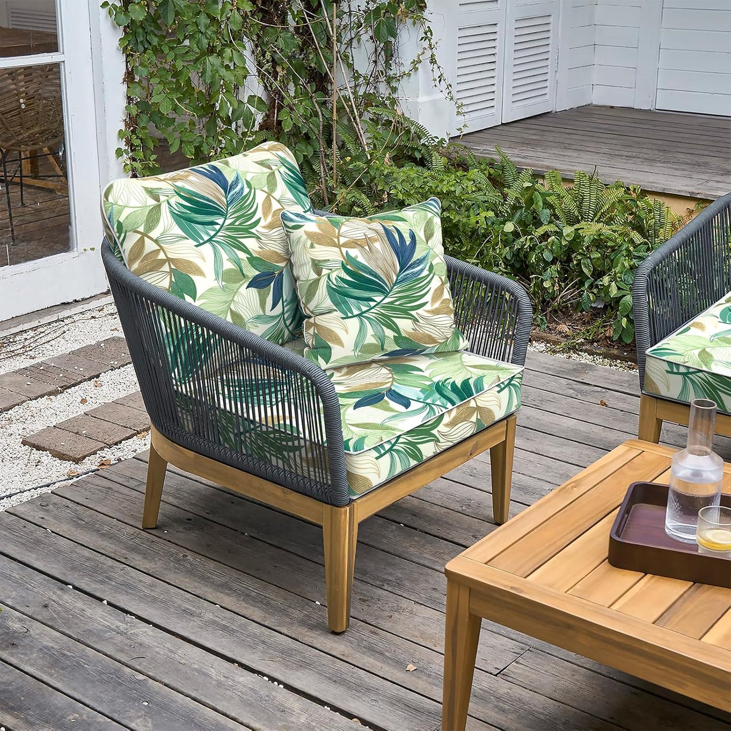 LVTXIII Outdoor Deep Seat Cushion Patio Seat and Back Cushion Set Seasonal Chair Cushion with Removable Cover and Adjustable Buckle for Home and Garden, 22"x22"x4", Lush Leaf Green