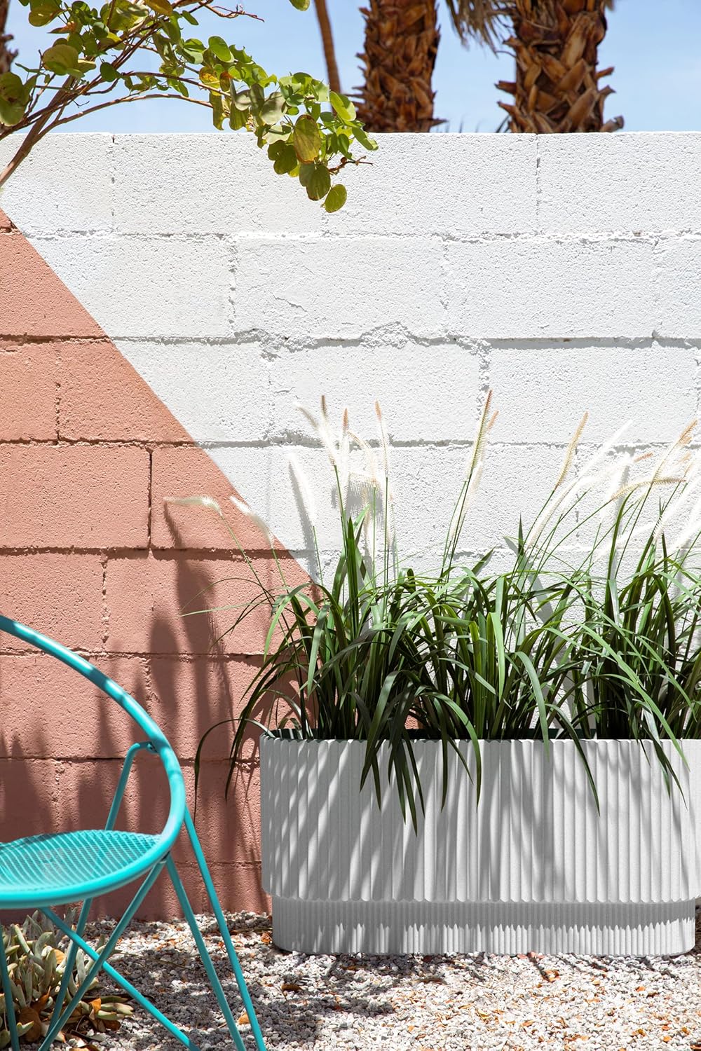 Veradek Demi Series Long Planter for Porch, Patio, Backyard | Durable Plastic-Stone Composite Material | Modern Décor for Shrubs, Flowers