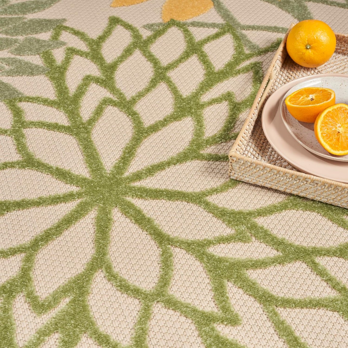 Nourison Home Aloha Indoor-Outdoor Green Multicolor 10' x 14' Area Rug, Easy Cleaning, Non Shedding, Bed Room, Living Room, Dining Room, Backyard, Patio, Deck (10x14)