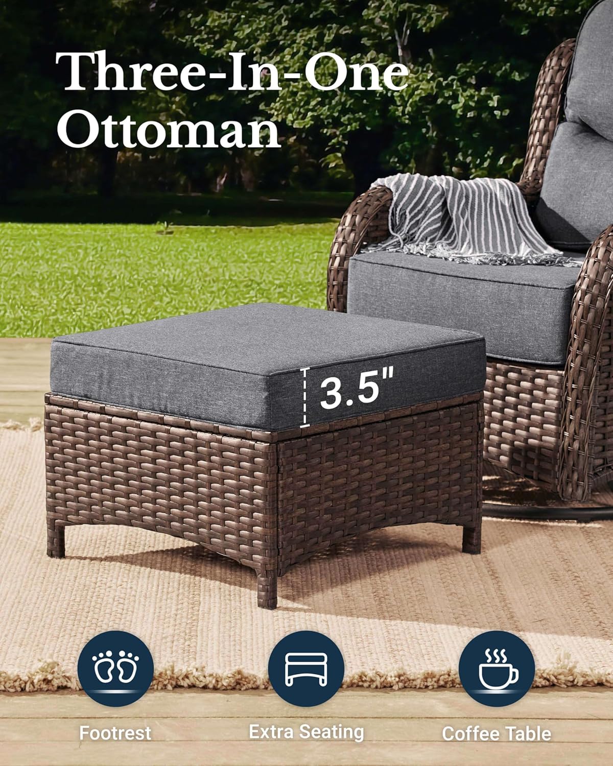 HILLGA Luxury Patio Furniture Set with 6-inch Thick Cushion, Outdoor Couch and High Back Swivel Rocker Patio Chairs, 11PCS Wicker Conversation Set for Deck Yard and Poolside, Dark Grey (V2)