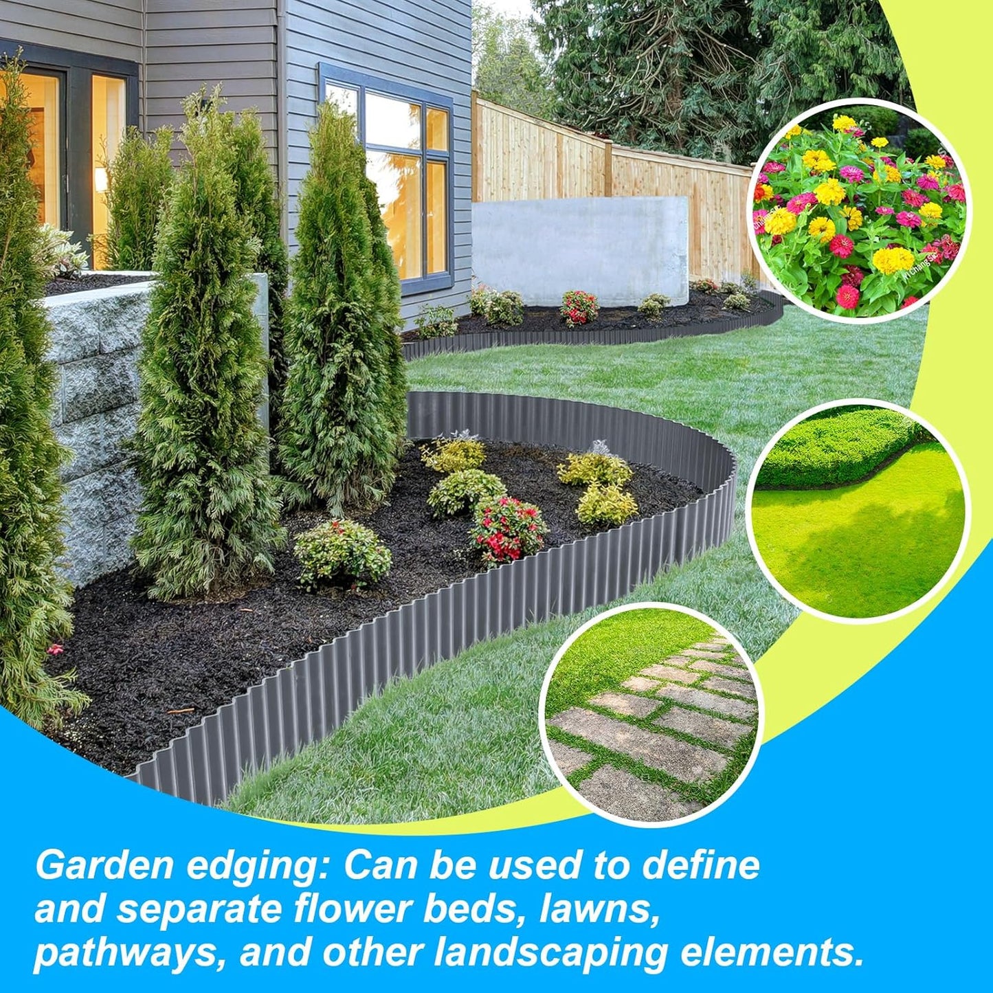 LAVEVE Corrugated Metal Garden Edging 4" x 10Ft, Landscape Edging Border for Lawn, Flower Bed, Garden Fence, Paver Edging (Dark Gray)