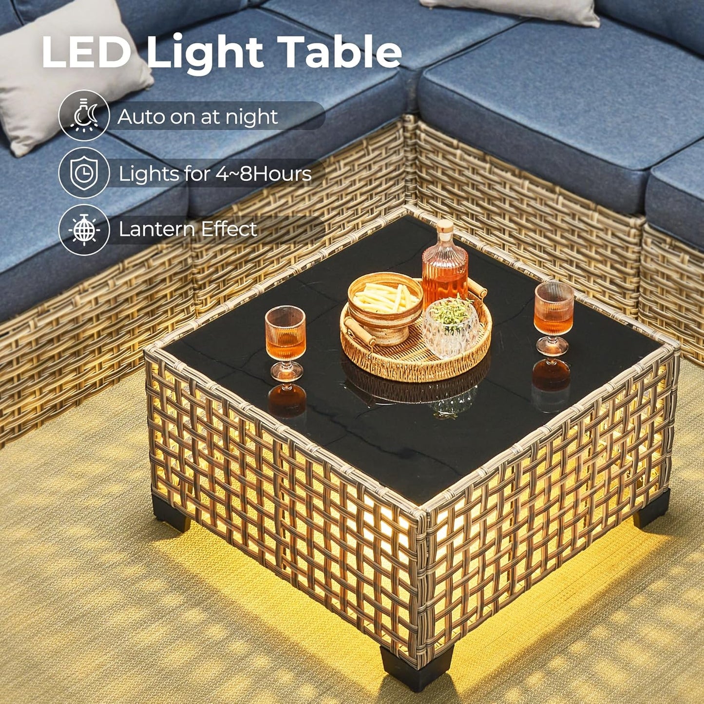 HOOOWOOO Outdoor Sectional Patio Furniture Set,6 Pieces Wicker Conversation Sets L Shaped Couch,Extra Deep Out Door Sofa Outside Furniture,Denim Blue