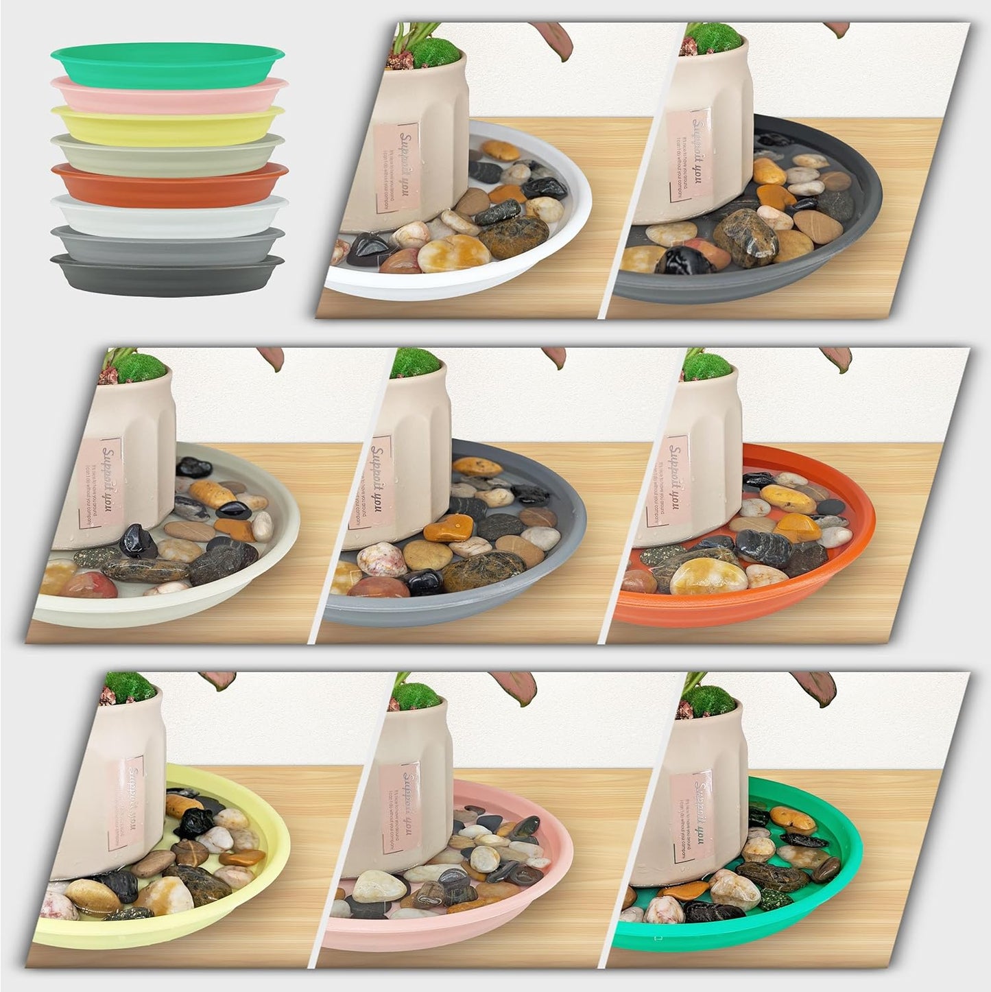 12Pcs Colourful Plant Saucer, 6 8 10 Inch Durable Plastic Plant Tray, Round Plant Pot Saucers, Drip Tray for Indoor and Outdoor Garden, Light Gray