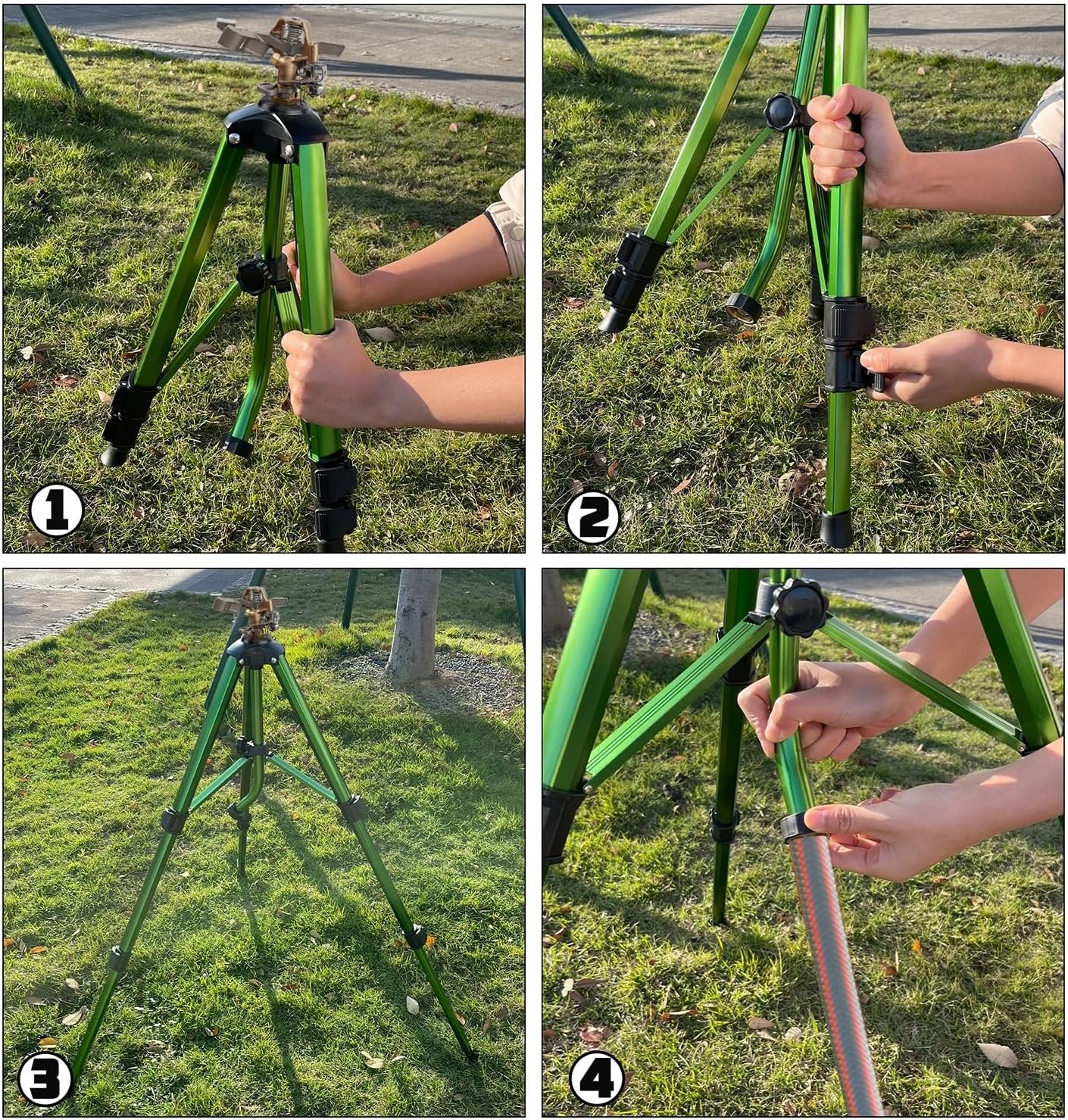 Biswing Impact Sprinkler Head on Tripod Base, Heavy Duty Lawn Sprinklers, 360 Degree Large Area Irrigation, Brass Sprinkler Nozzle & Solid Alloy Metal Extension Legs Flip Locks, 1 Pack