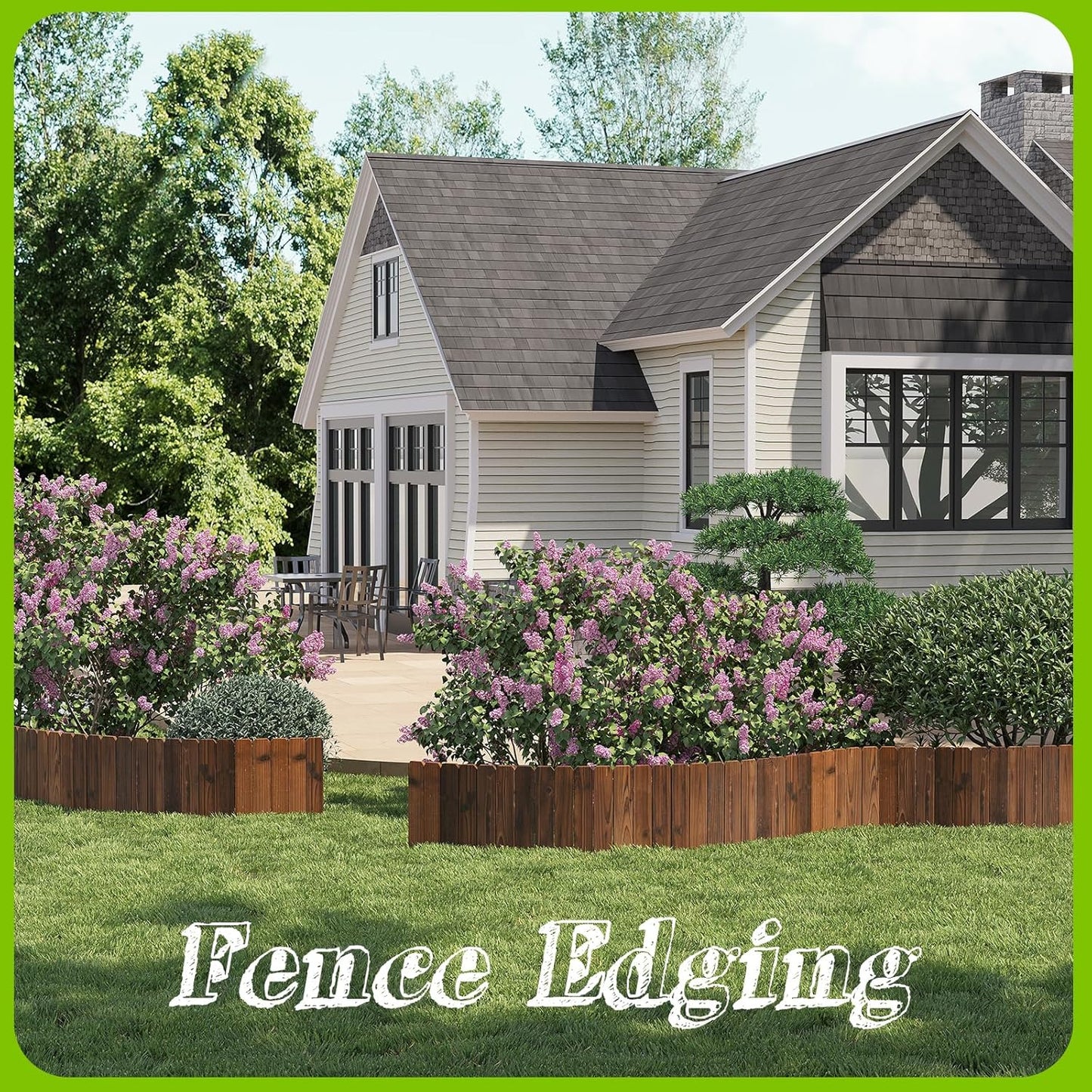 Wooden Garden Edging Border Wood Garden Fence Wooden Landscape Edging Decorative No-Dig Garden Edging Landscaping Lawn Edging Fence-7.87โH x48โL (2PACK, 8FT Total Length)