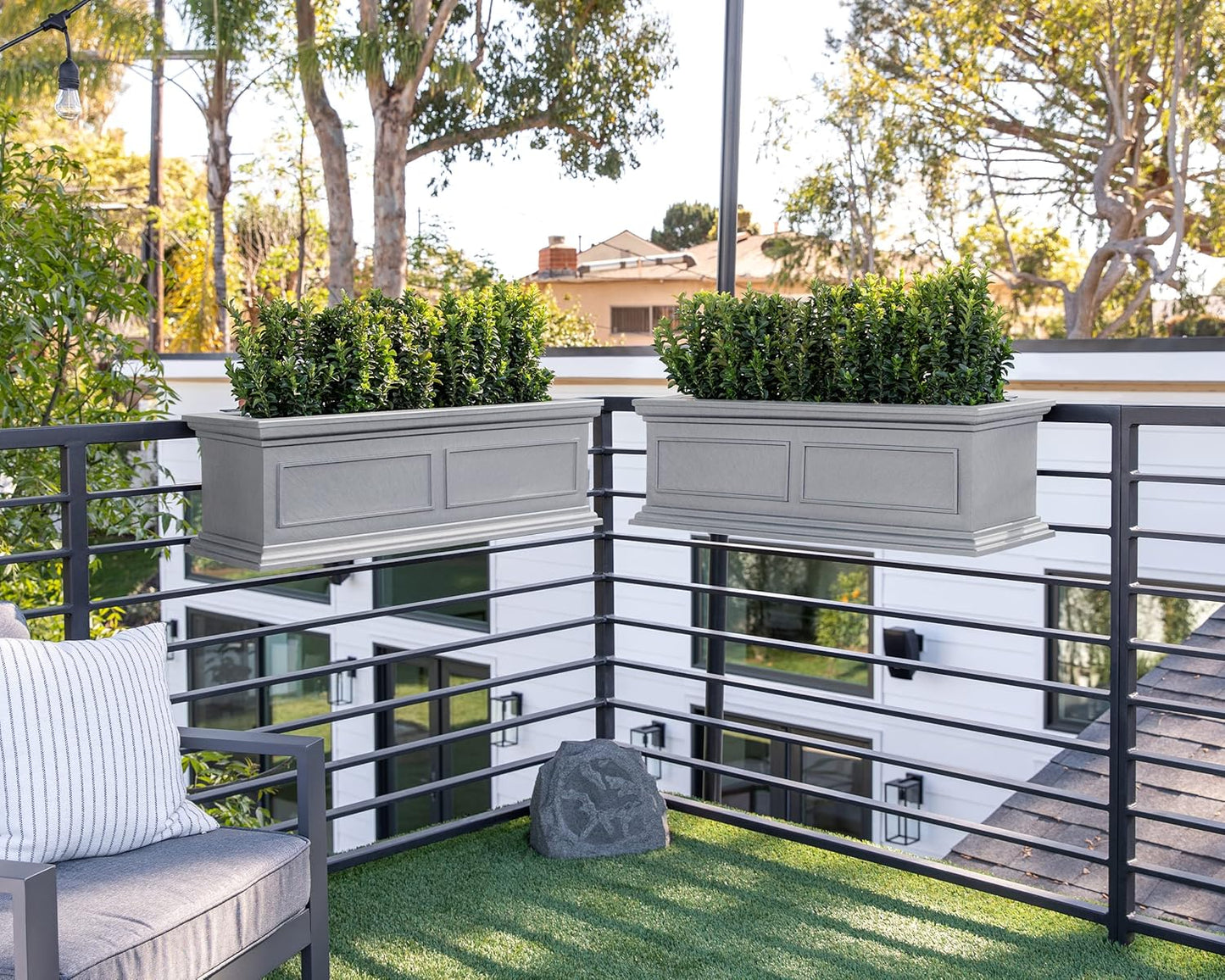 Veradek Brixton Series Plastic Railing Planter - Rectangular Planter for Outdoor Deck/Balcony | Crack-Resistant with Adjustable Rail Attachment | Classic Estate Design for Herbs, Succulents, Flowers