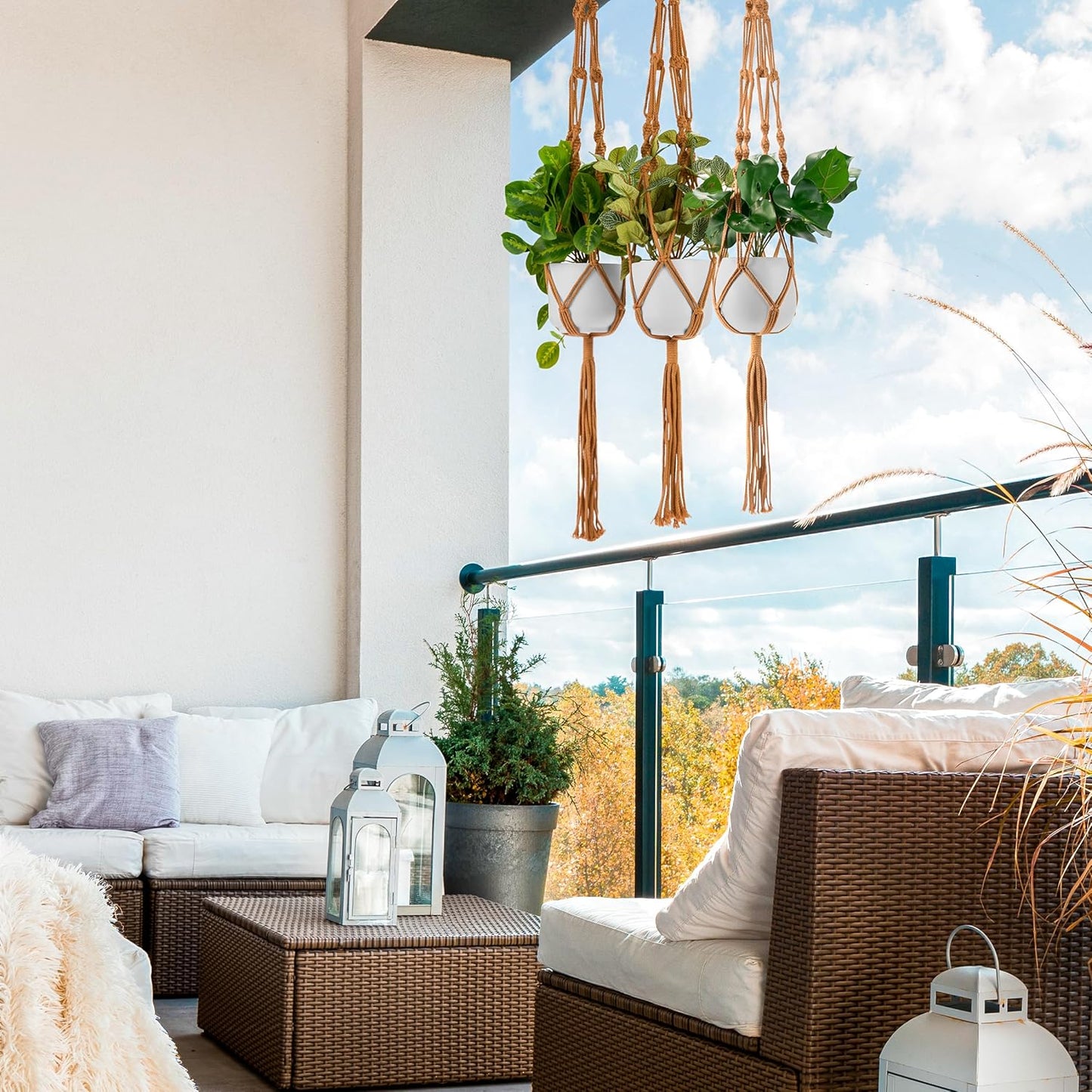 Sorbus Macrame Plant Hanger (6 Pack) Indoor Outdoor Hanging Plant Pots Cotton Rope, Elegant for Home, Patio, Garden (Brown)