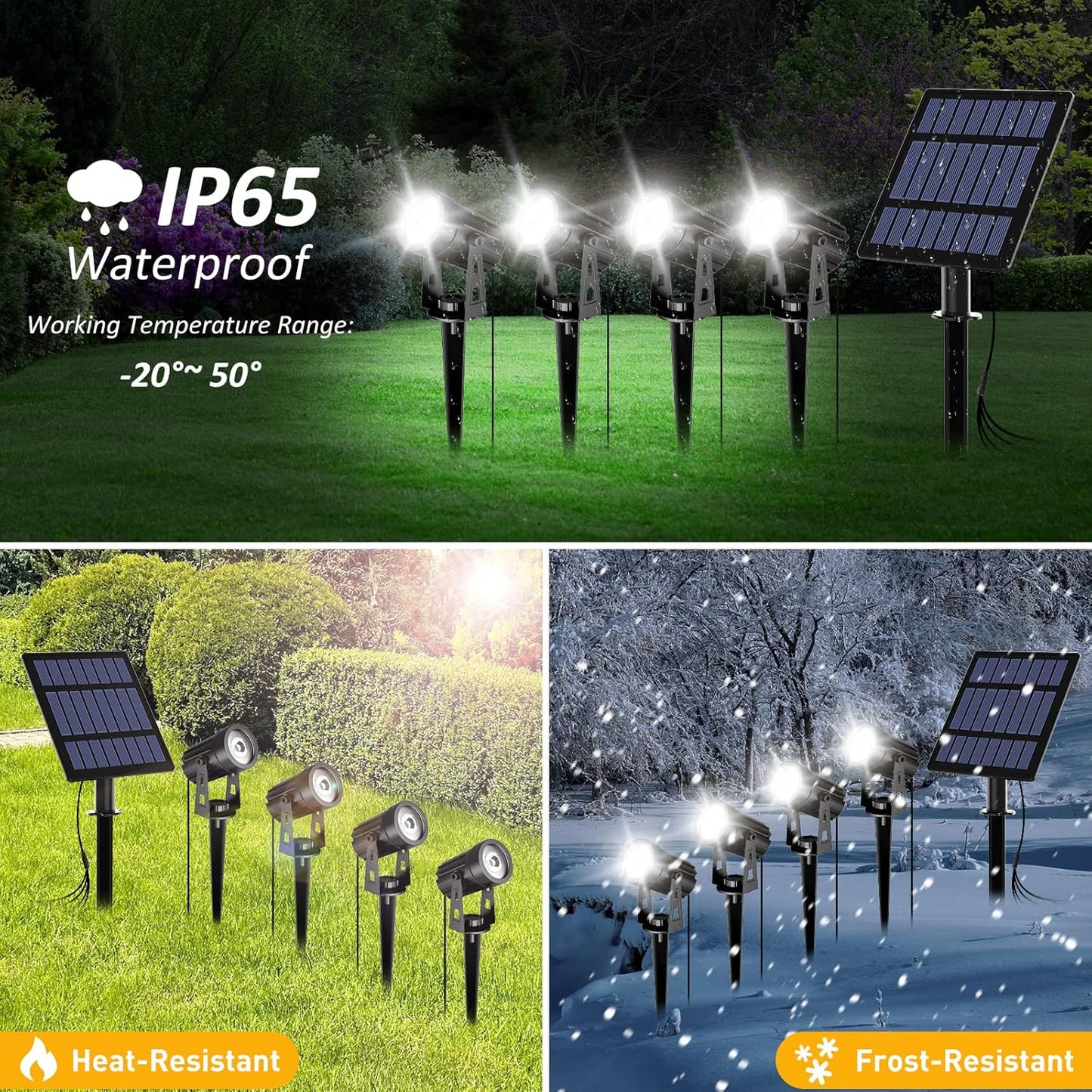T-Sun Solar Spotlights - 4-in-1 Outdoor Waterproof Auto ON/OFF Solar Lights for Garden, Yard, Driveway, Pool Area (White)