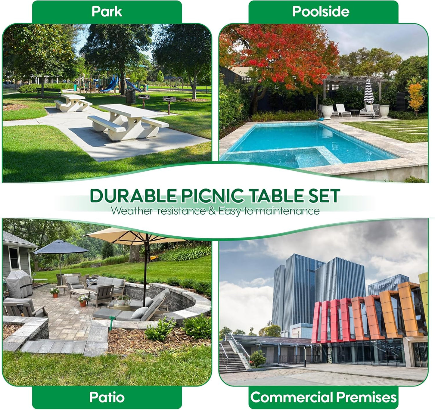 6FT Metal Picnic Tables for Outdoors, Commercial Rectangular Picnic Table and Bench Set for Outside, Patio, Garden, Backyard, Porch, Surface Mount, Grey