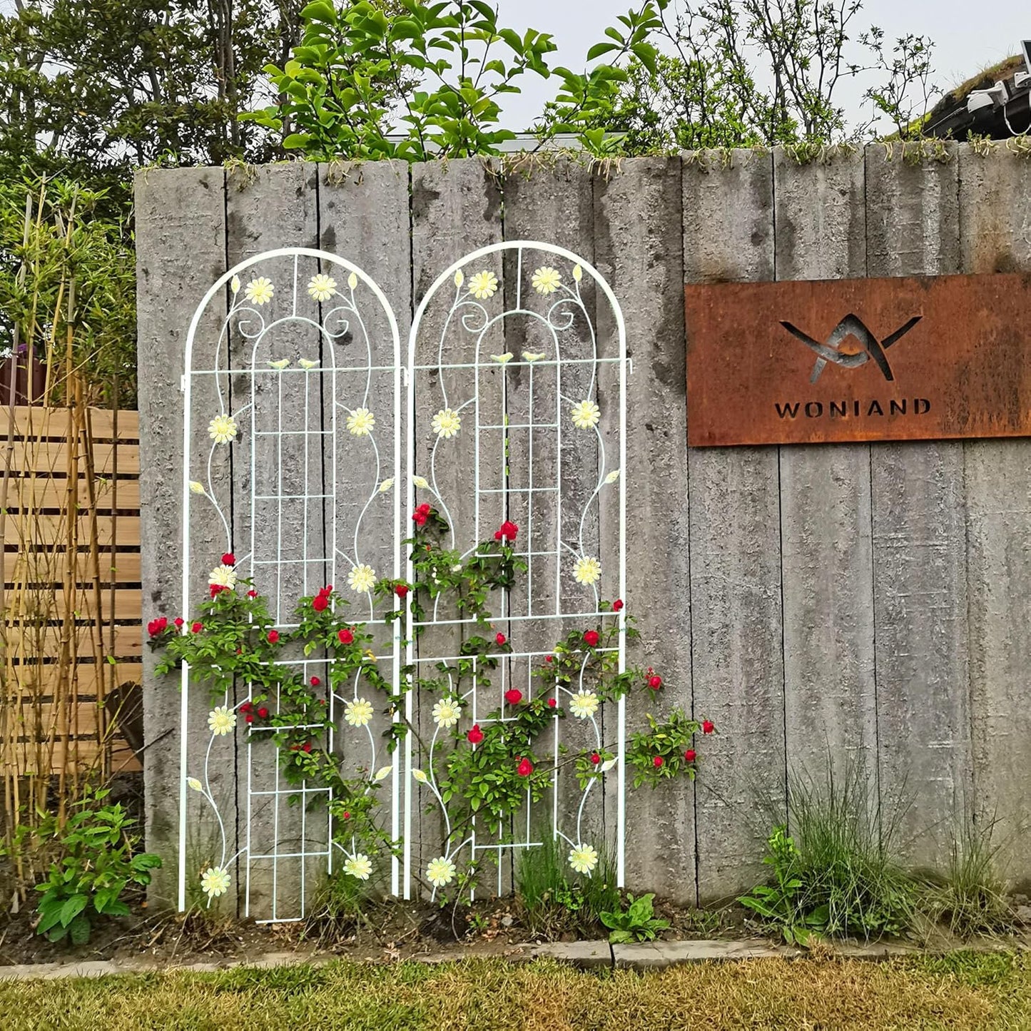 4 Pack Metal Garden Trellis 71" H Cream White Garden Fence Rustproof Trellis for Climbing Plants Support Roses Flower Outdoor Lawn, White 6FT