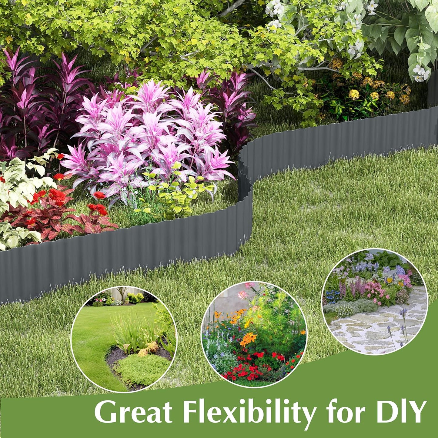 Metal Garden Edging Border, Corrugated Steel Landscaping, DIY for Lawn (Black, 8 Inch x 10FT)