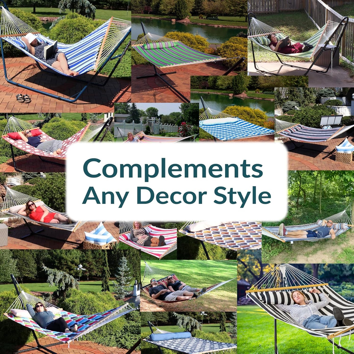 Sunnydaze Quilted Outdoor Hammock with Spreader Bars - Heavy-Duty 450-Pound Capacity Double Hammock for Outside - Mountainside