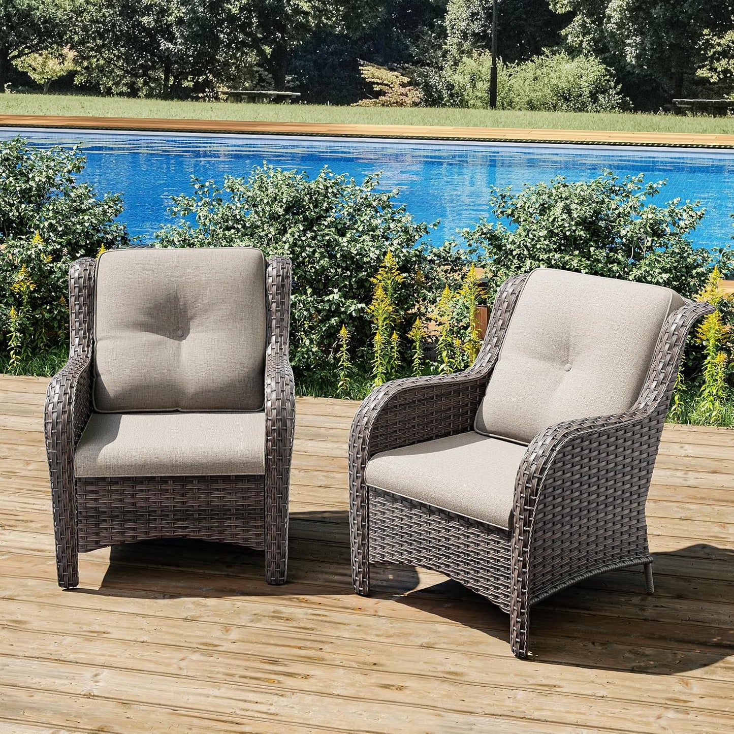 Joyside Outdoor Wicker Chair Rattan Patio Dining Chairs Set of 2 PE Wicker Patio Chairs with 4inch Seat Cushions Outdoor Patio Seating Chair for Garden(Mixed Grey/Beige)